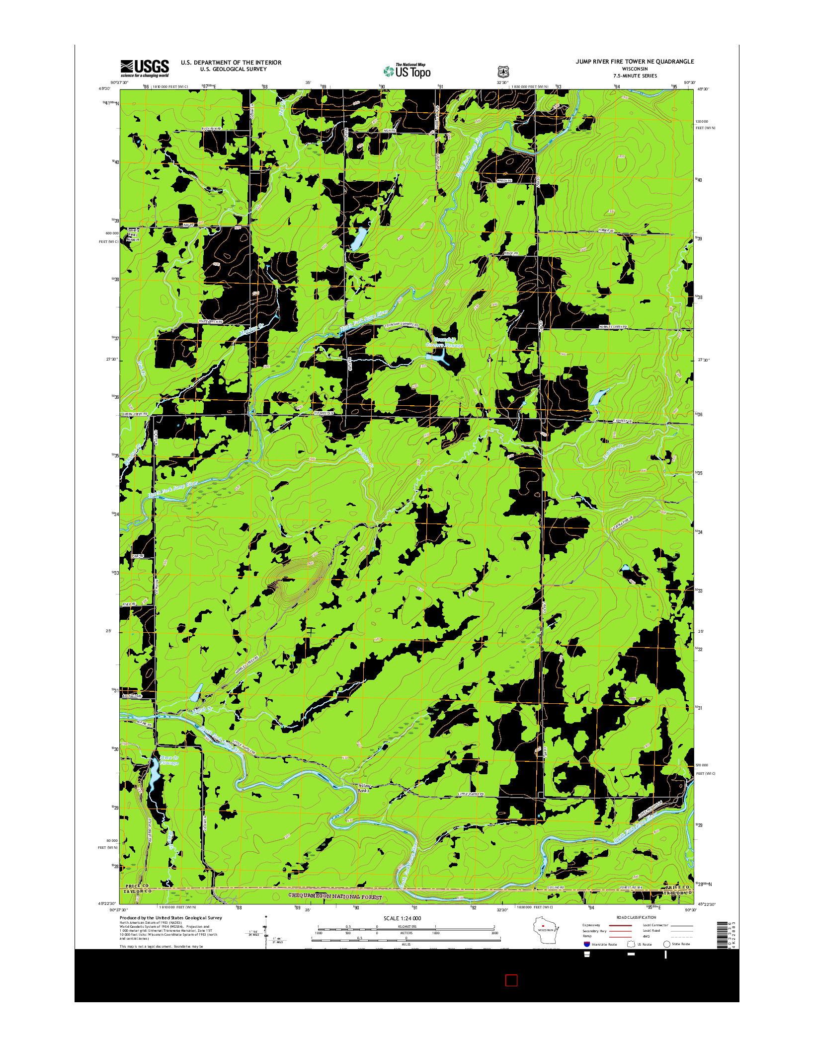 USGS US TOPO 7.5-MINUTE MAP FOR JUMP RIVER FIRE TOWER NE, WI 2015