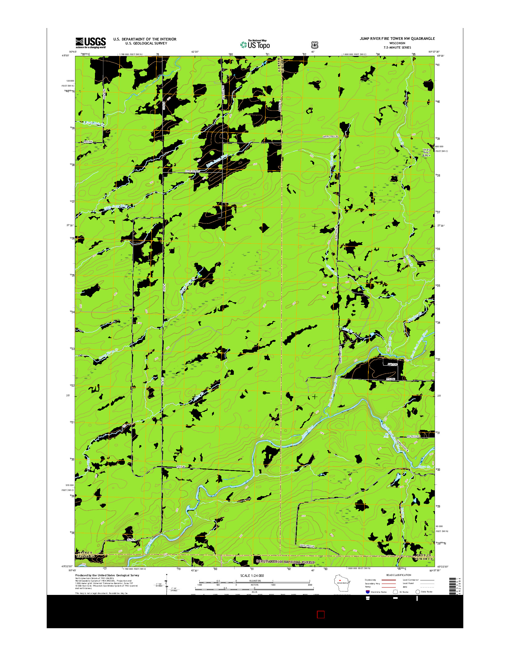 USGS US TOPO 7.5-MINUTE MAP FOR JUMP RIVER FIRE TOWER NW, WI 2015