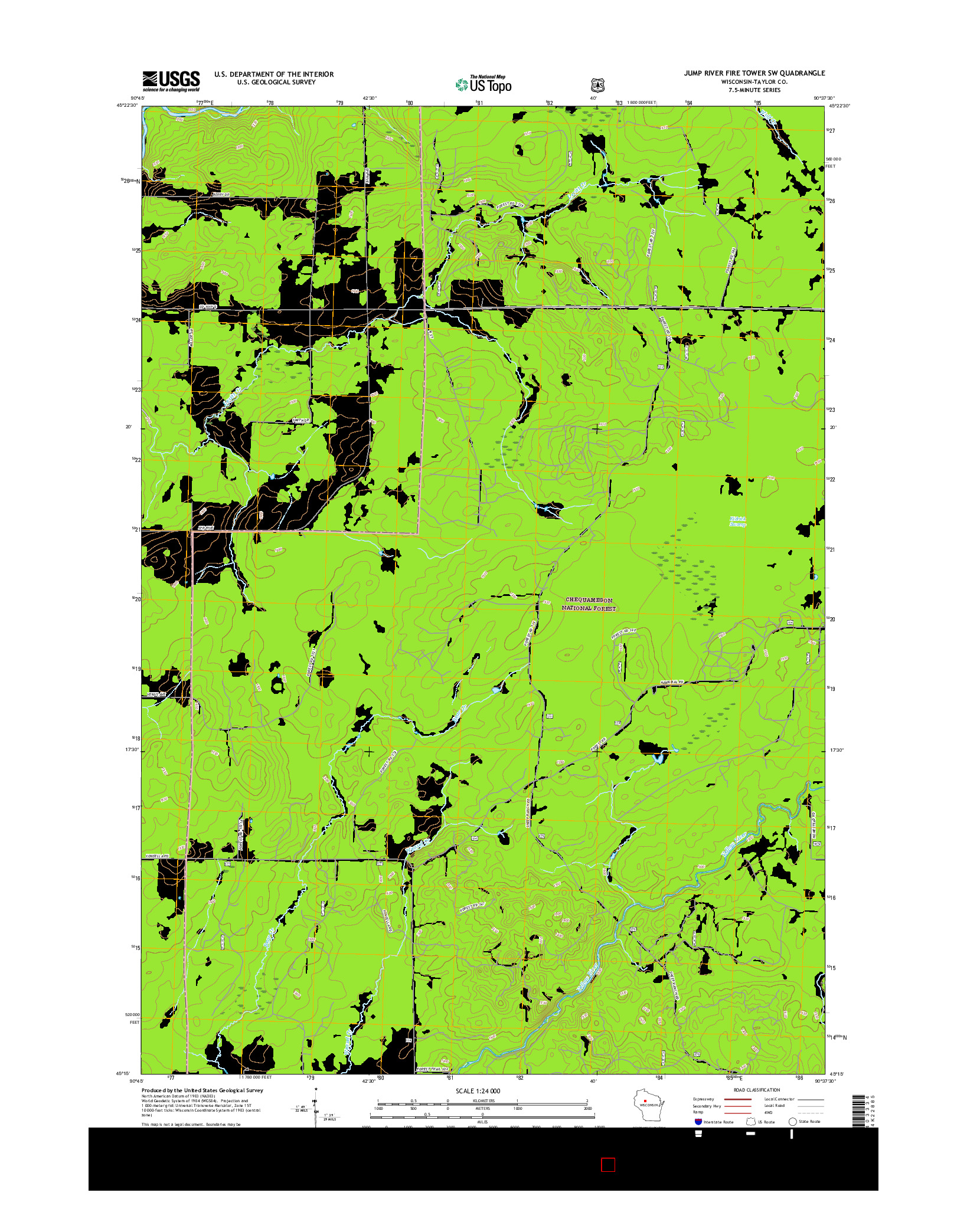 USGS US TOPO 7.5-MINUTE MAP FOR JUMP RIVER FIRE TOWER SW, WI 2015