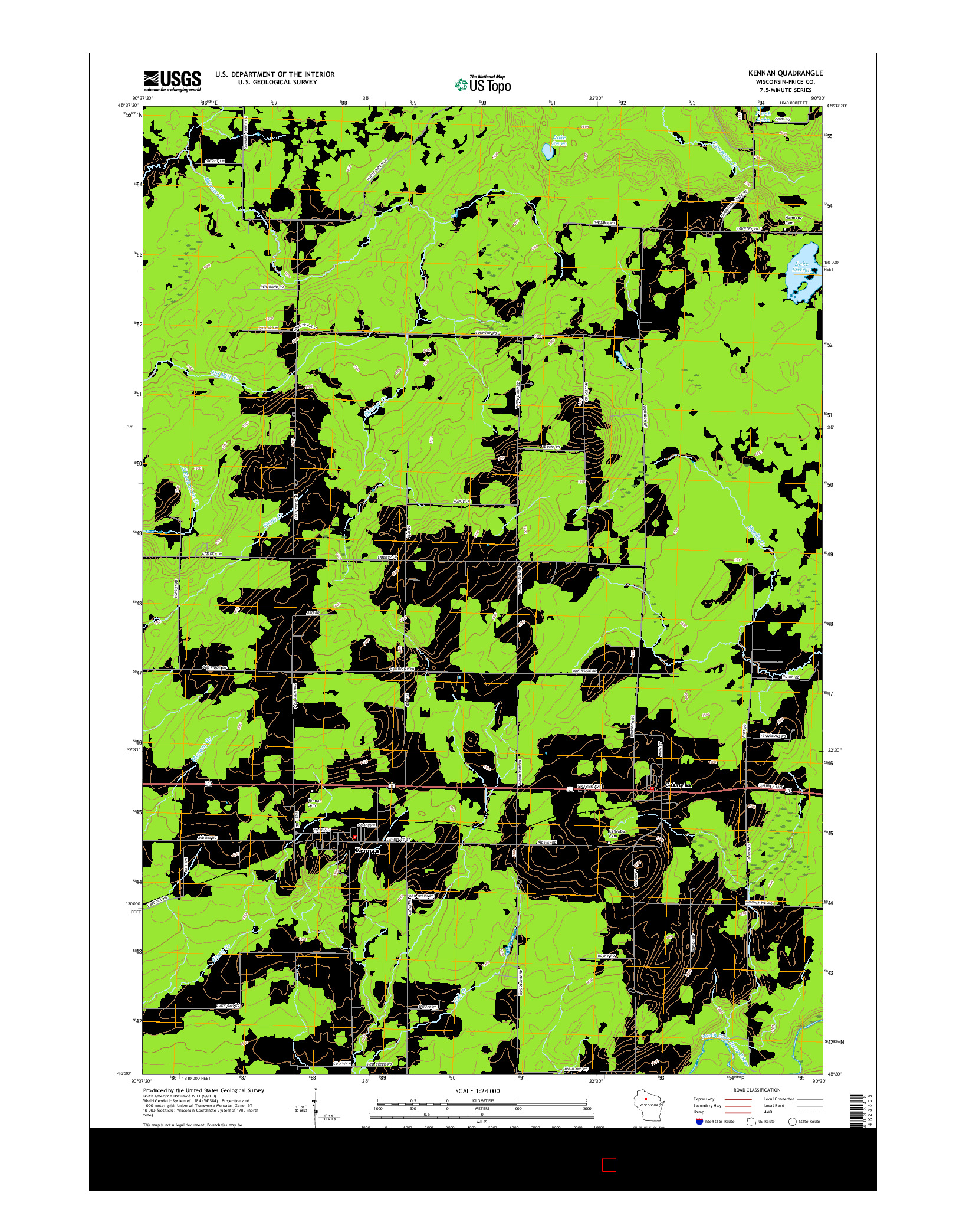 USGS US TOPO 7.5-MINUTE MAP FOR KENNAN, WI 2015