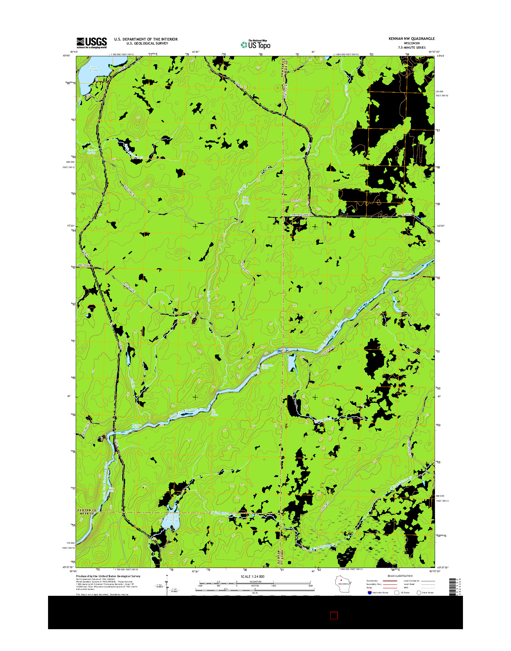 USGS US TOPO 7.5-MINUTE MAP FOR KENNAN NW, WI 2015