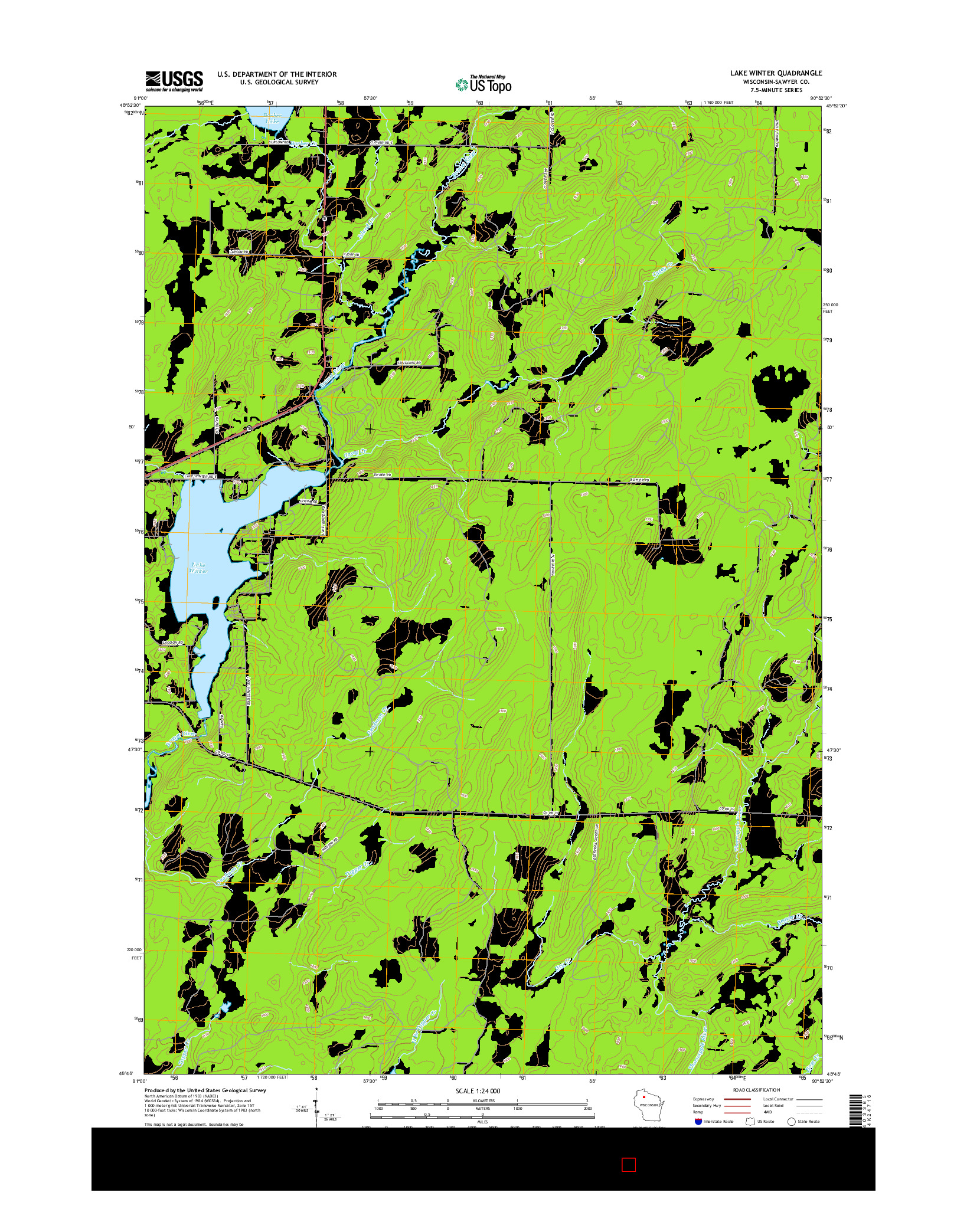 USGS US TOPO 7.5-MINUTE MAP FOR LAKE WINTER, WI 2015