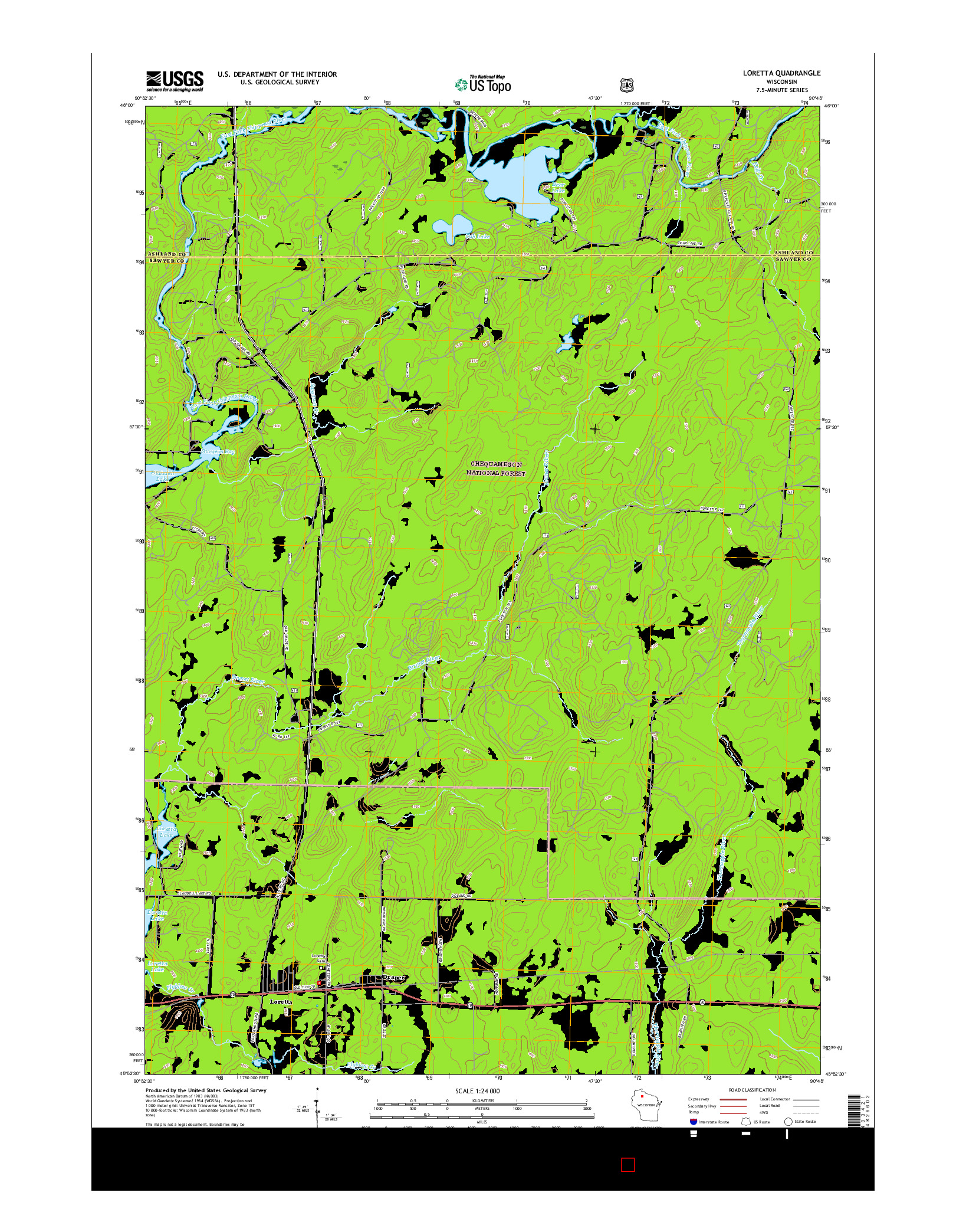 USGS US TOPO 7.5-MINUTE MAP FOR LORETTA, WI 2015