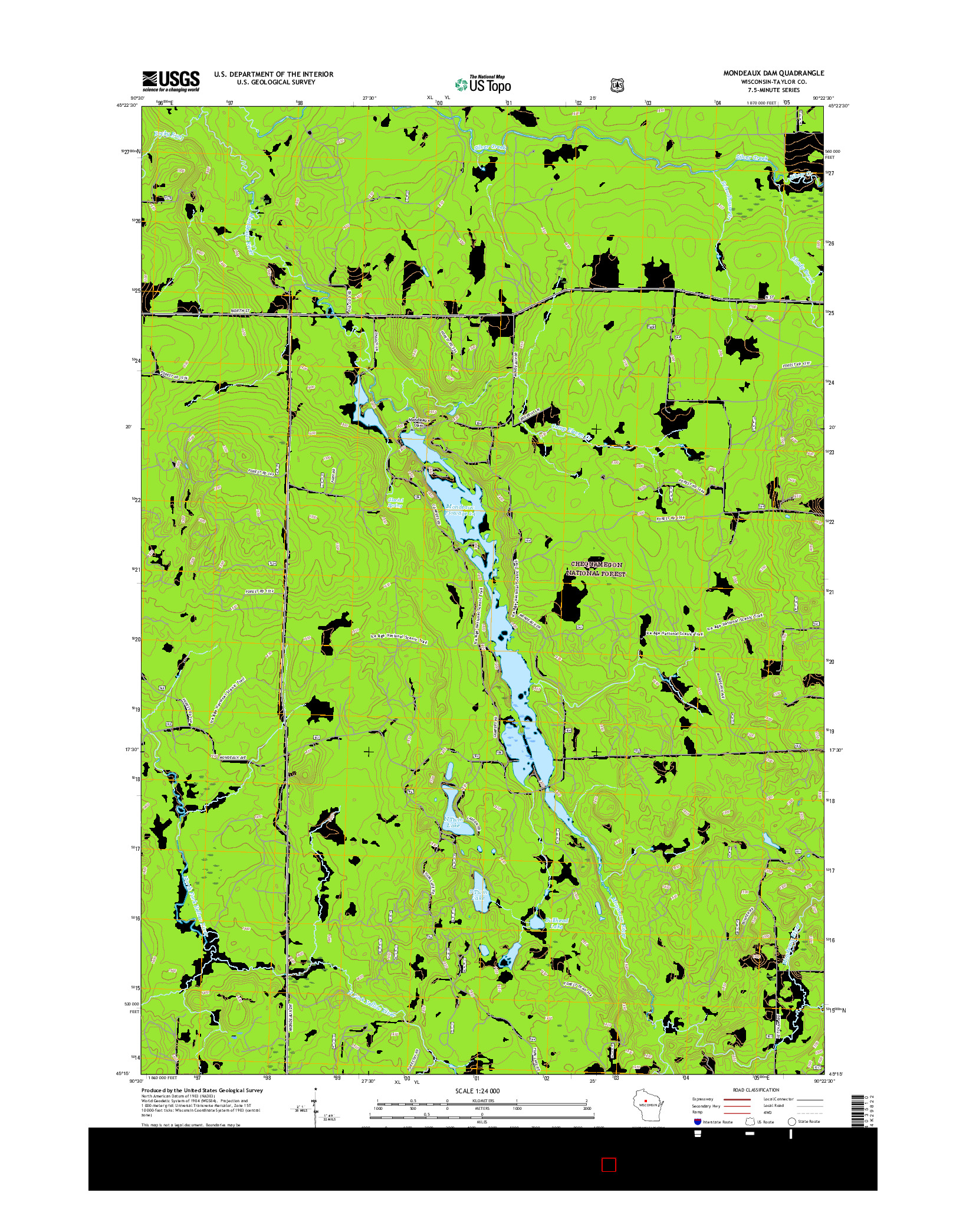 USGS US TOPO 7.5-MINUTE MAP FOR MONDEAUX DAM, WI 2015