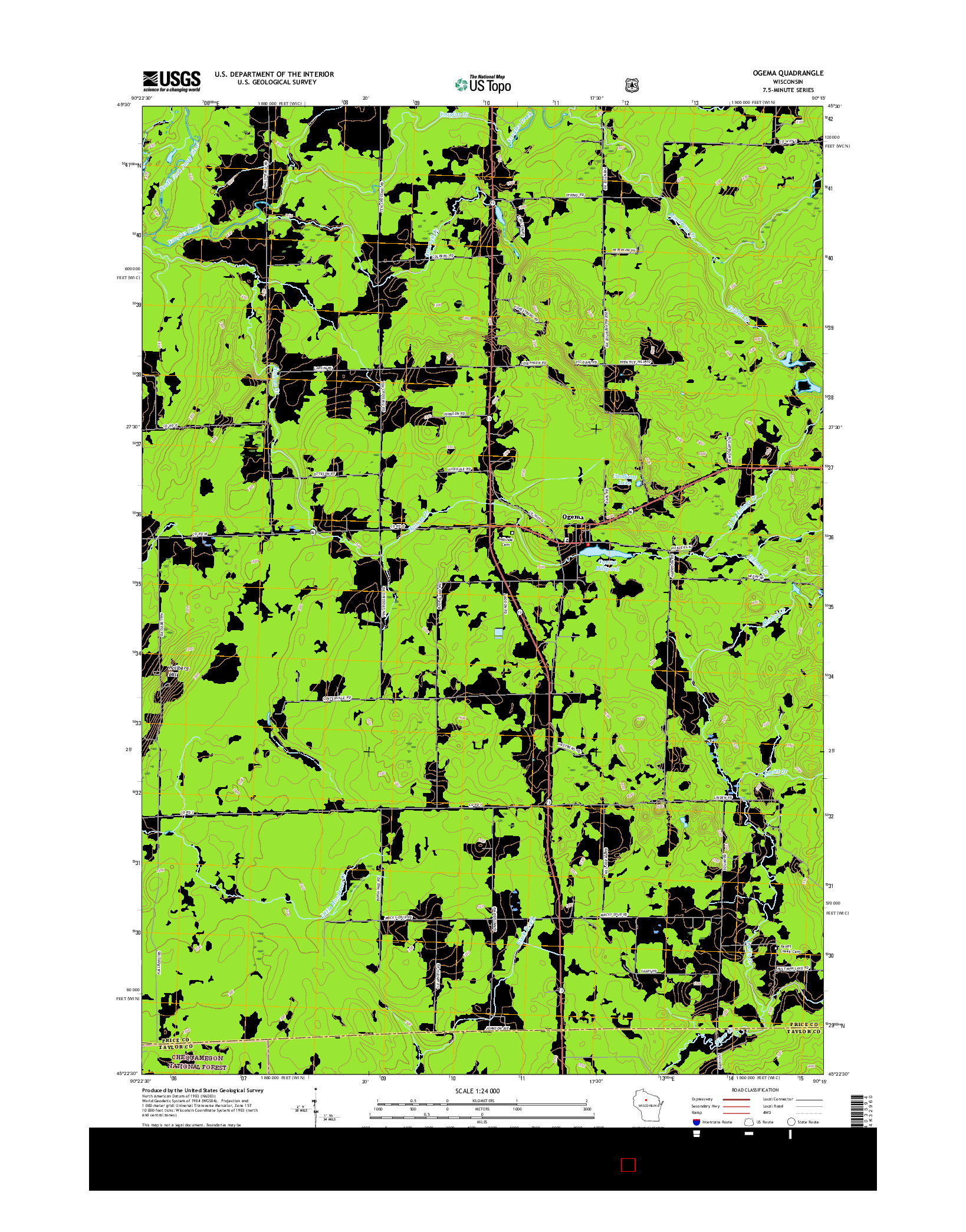 USGS US TOPO 7.5-MINUTE MAP FOR OGEMA, WI 2015