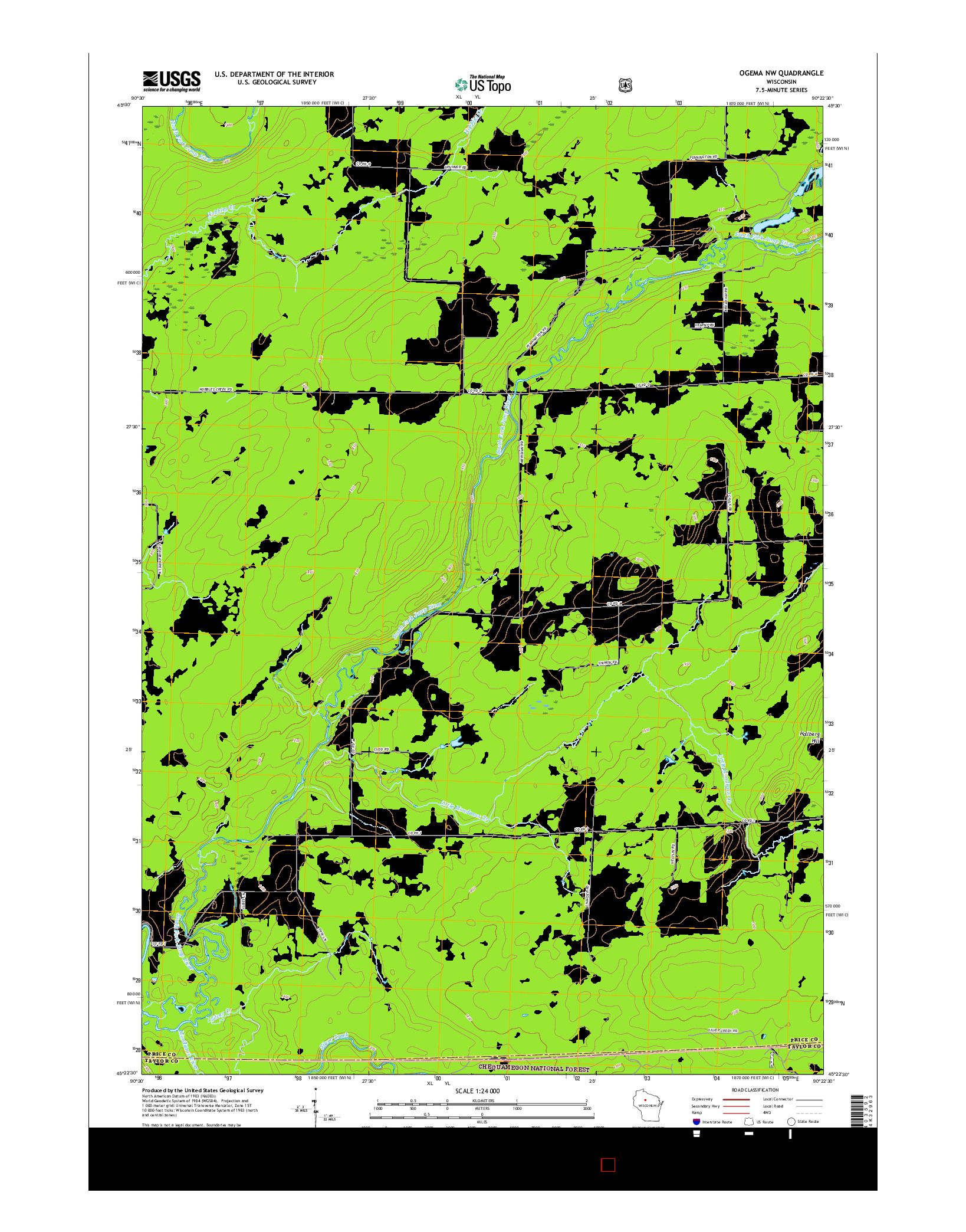 USGS US TOPO 7.5-MINUTE MAP FOR OGEMA NW, WI 2015
