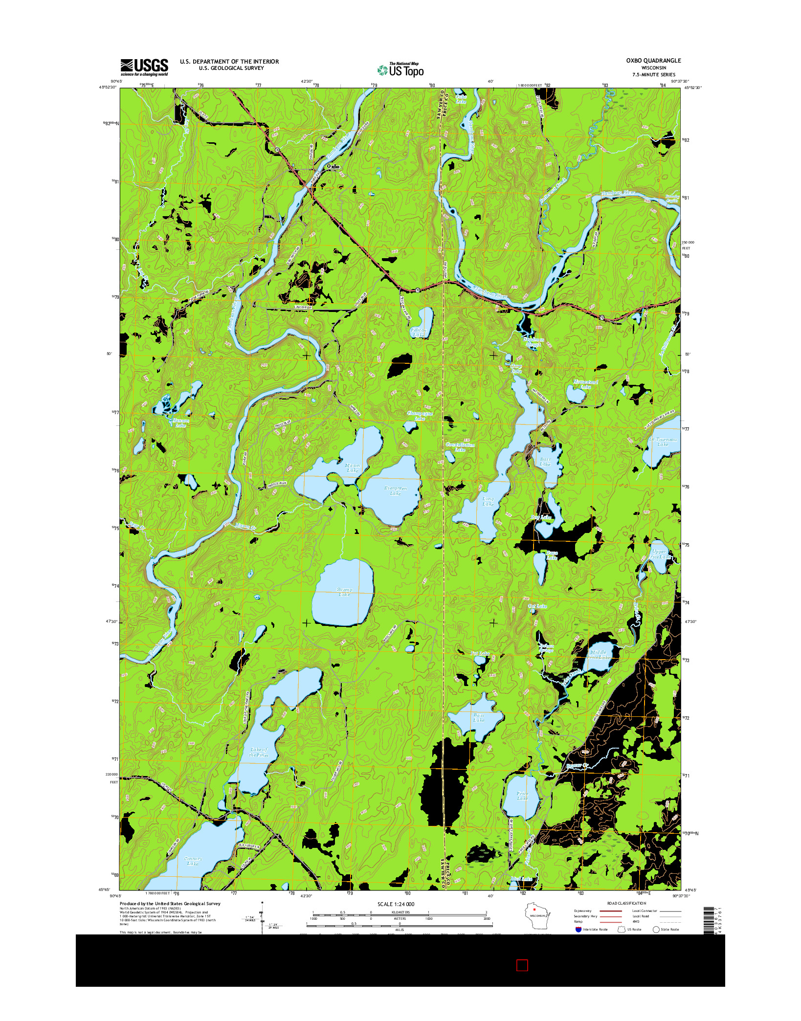 USGS US TOPO 7.5-MINUTE MAP FOR OXBO, WI 2015