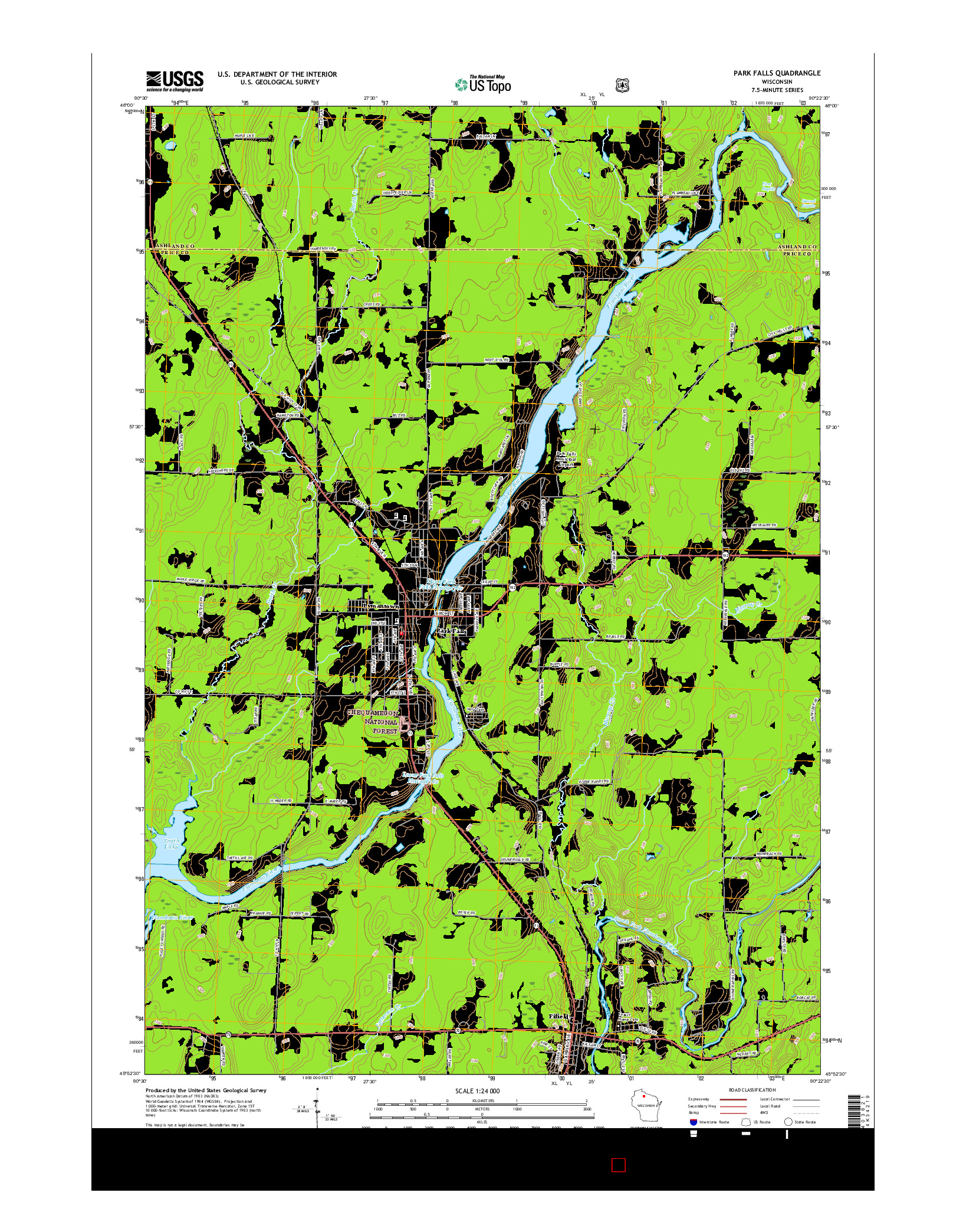USGS US TOPO 7.5-MINUTE MAP FOR PARK FALLS, WI 2015