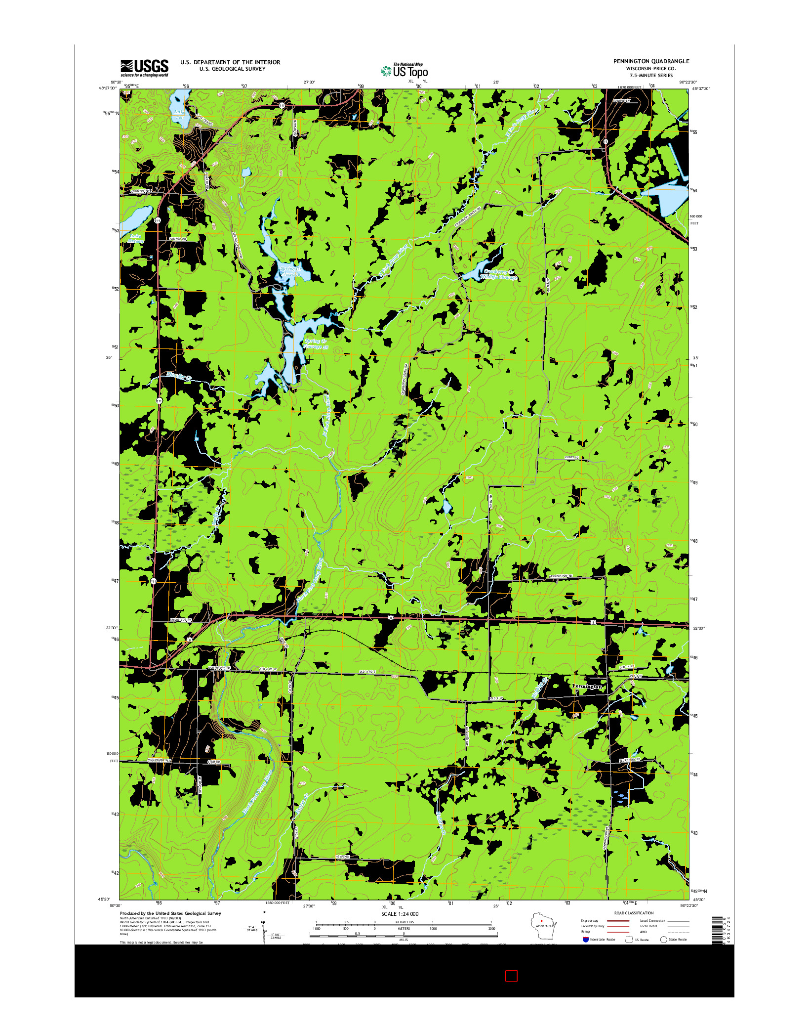 USGS US TOPO 7.5-MINUTE MAP FOR PENNINGTON, WI 2015