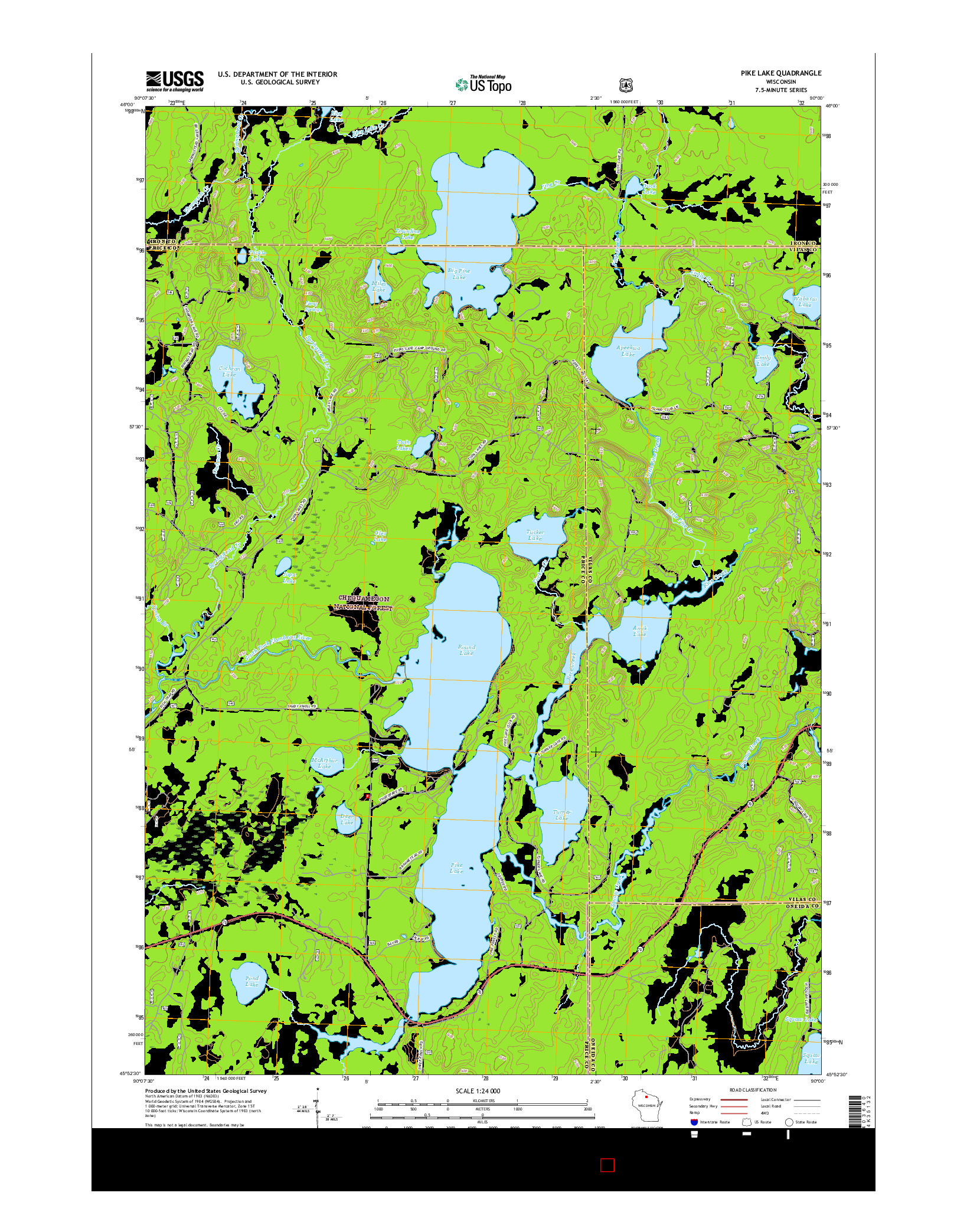 USGS US TOPO 7.5-MINUTE MAP FOR PIKE LAKE, WI 2015