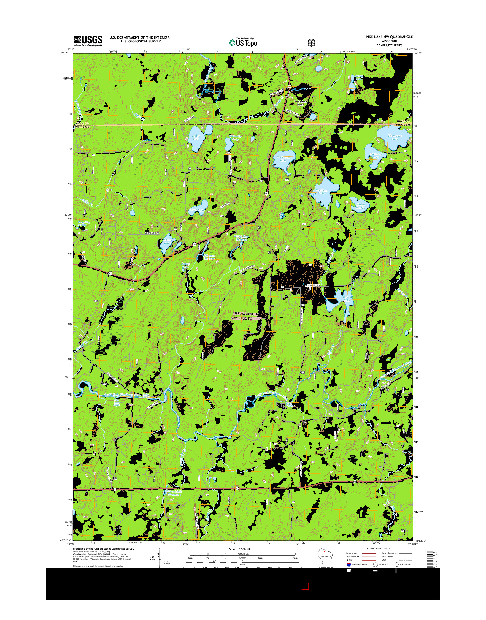 USGS US TOPO 7.5-MINUTE MAP FOR PIKE LAKE NW, WI 2015