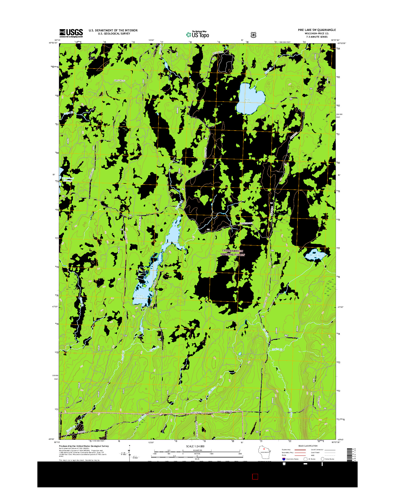 USGS US TOPO 7.5-MINUTE MAP FOR PIKE LAKE SW, WI 2015