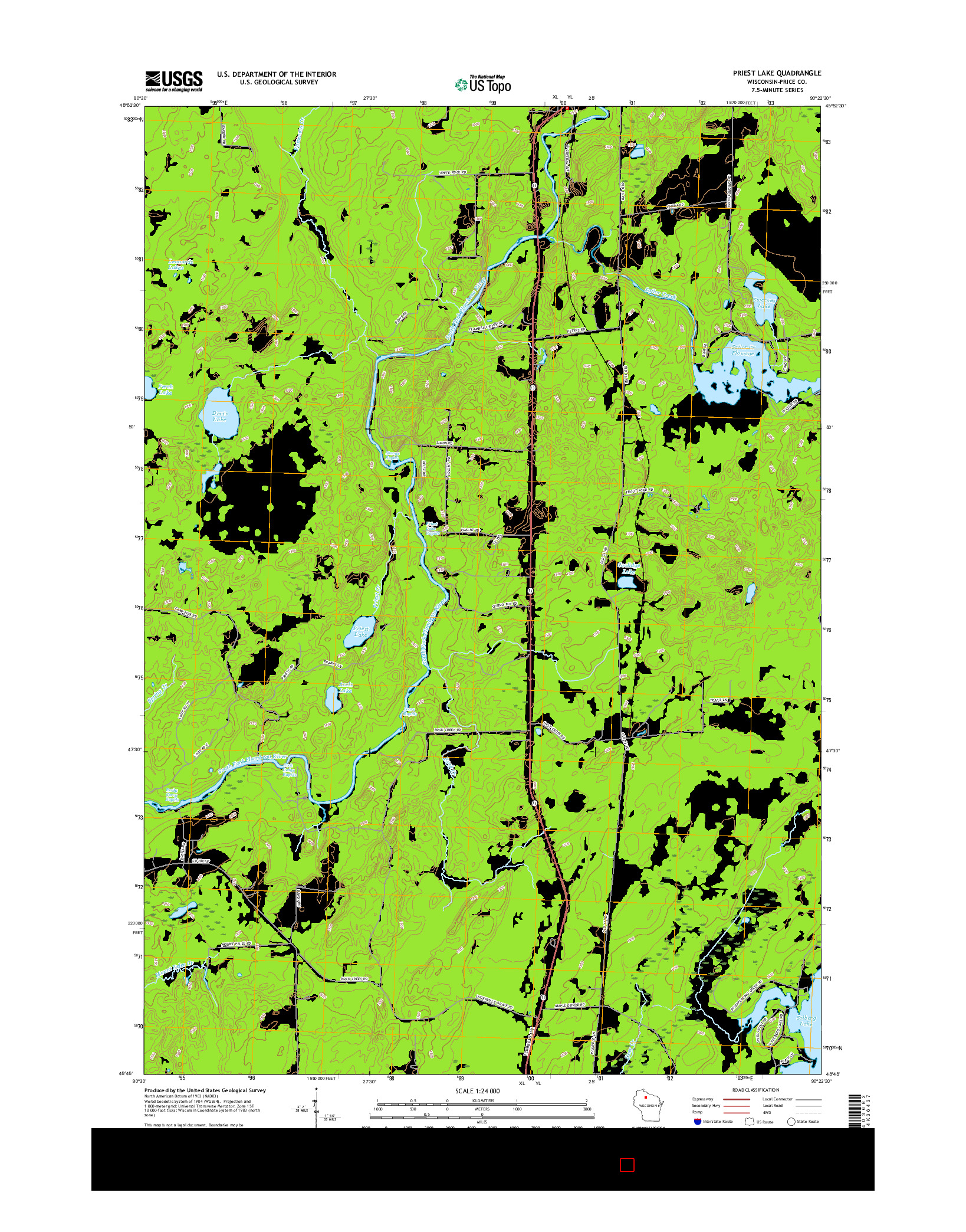 USGS US TOPO 7.5-MINUTE MAP FOR PRIEST LAKE, WI 2015