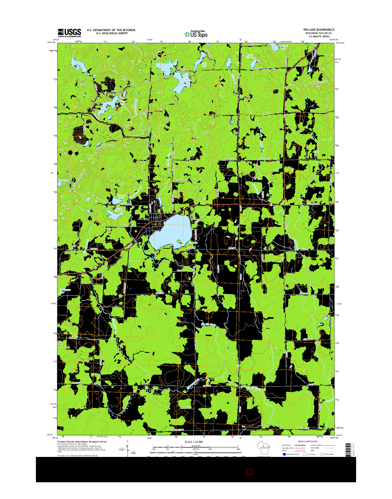 USGS US TOPO 7.5-MINUTE MAP FOR RIB LAKE, WI 2015