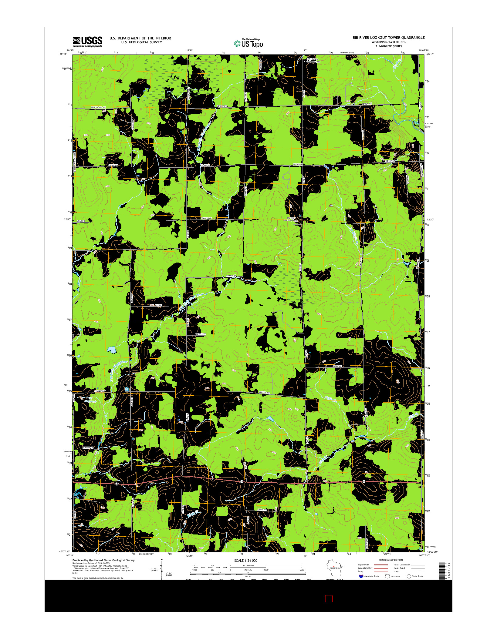 USGS US TOPO 7.5-MINUTE MAP FOR RIB RIVER LOOKOUT TOWER, WI 2015