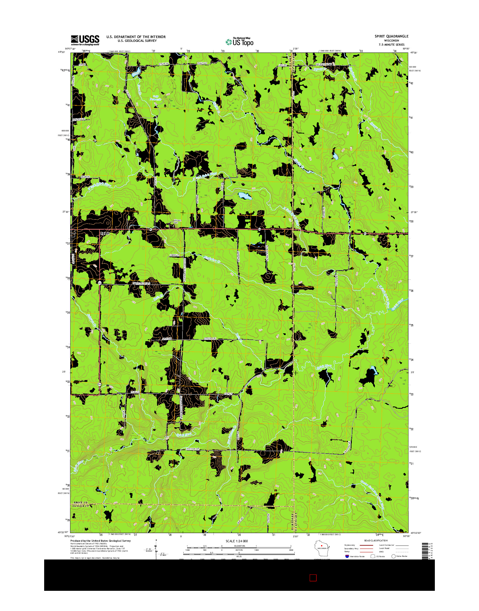 USGS US TOPO 7.5-MINUTE MAP FOR SPIRIT, WI 2015