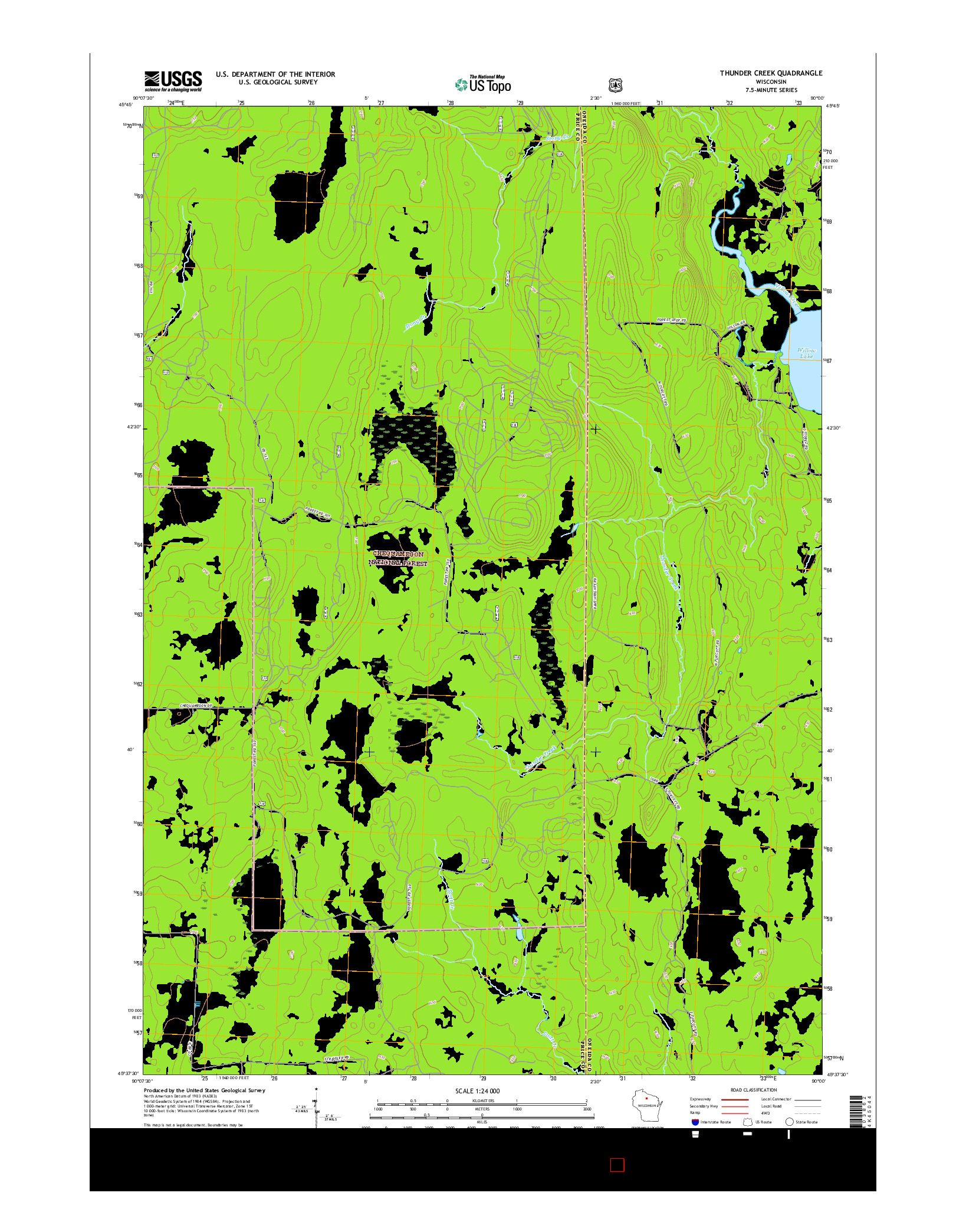 USGS US TOPO 7.5-MINUTE MAP FOR THUNDER CREEK, WI 2015