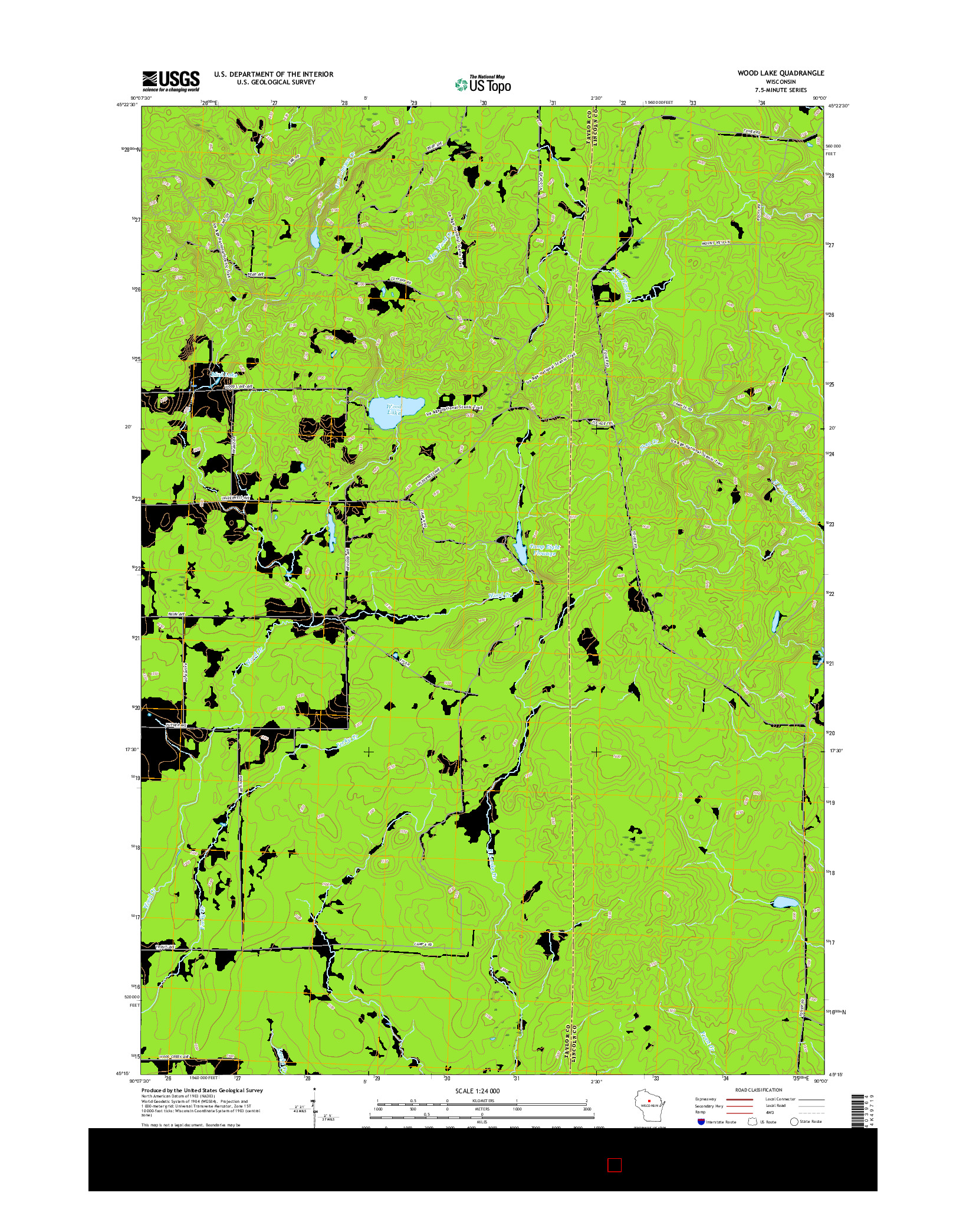 USGS US TOPO 7.5-MINUTE MAP FOR WOOD LAKE, WI 2015