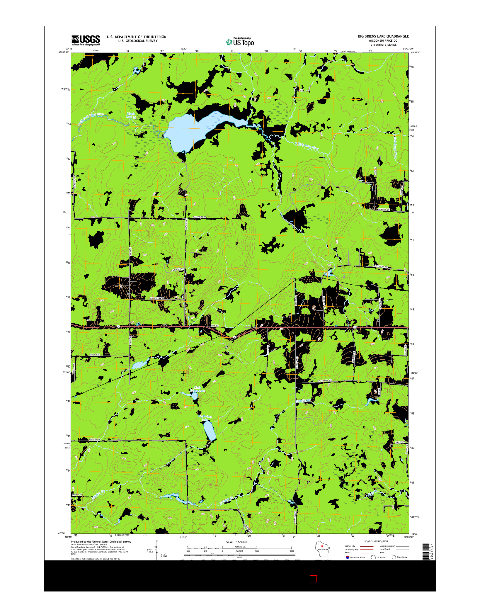 USGS US TOPO 7.5-MINUTE MAP FOR BIG BRIENS LAKE, WI 2015