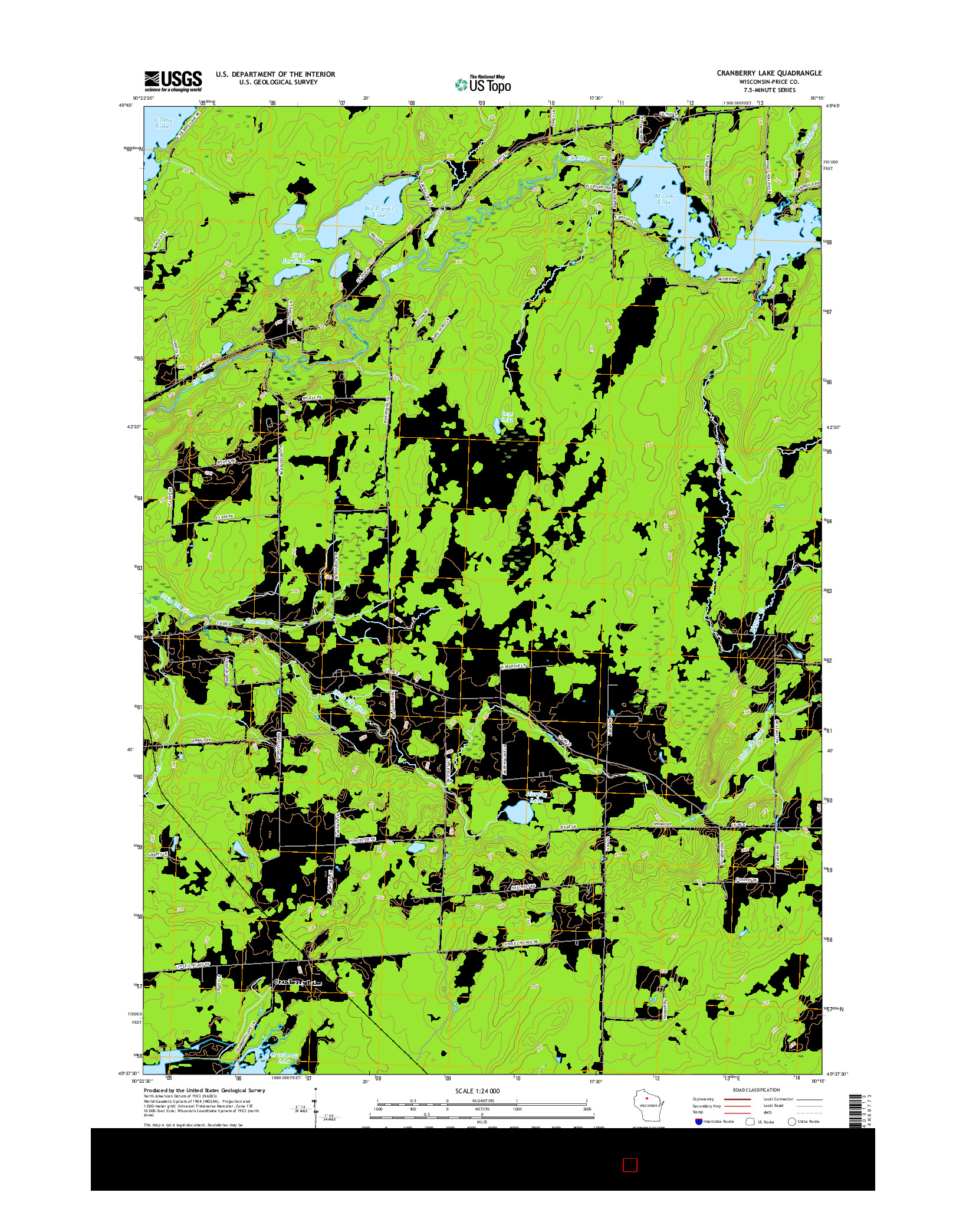 USGS US TOPO 7.5-MINUTE MAP FOR CRANBERRY LAKE, WI 2015