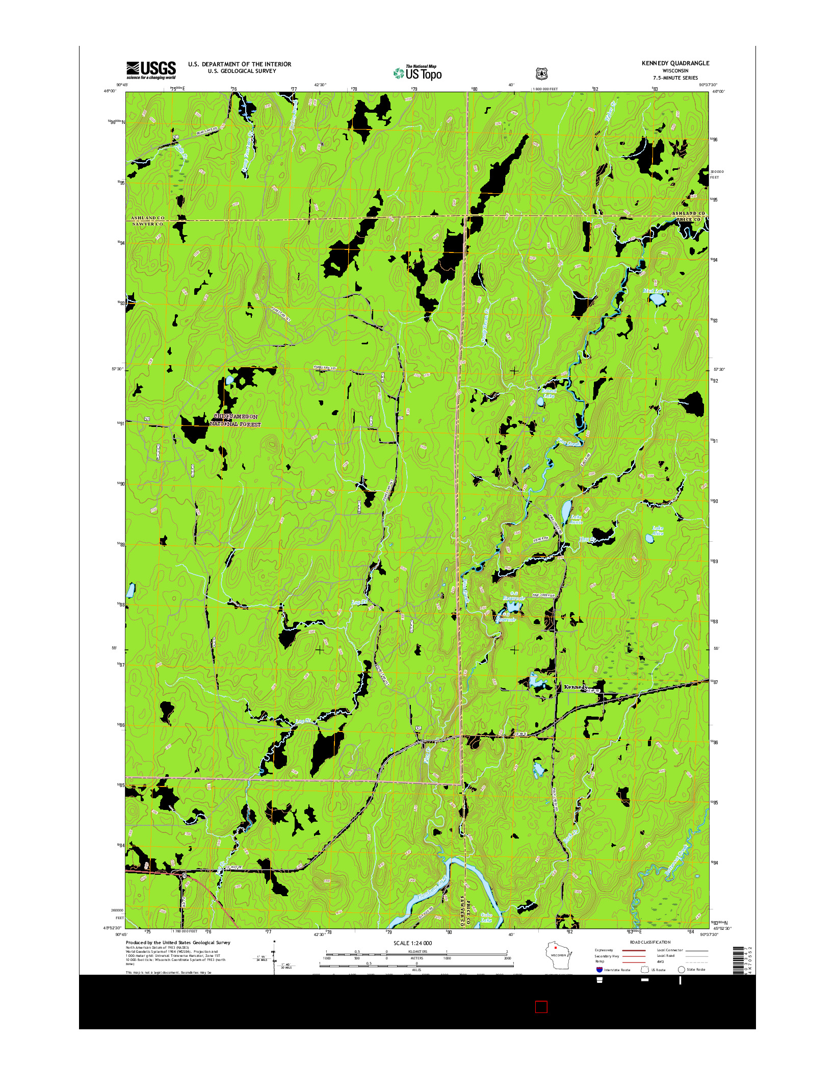 USGS US TOPO 7.5-MINUTE MAP FOR KENNEDY, WI 2015