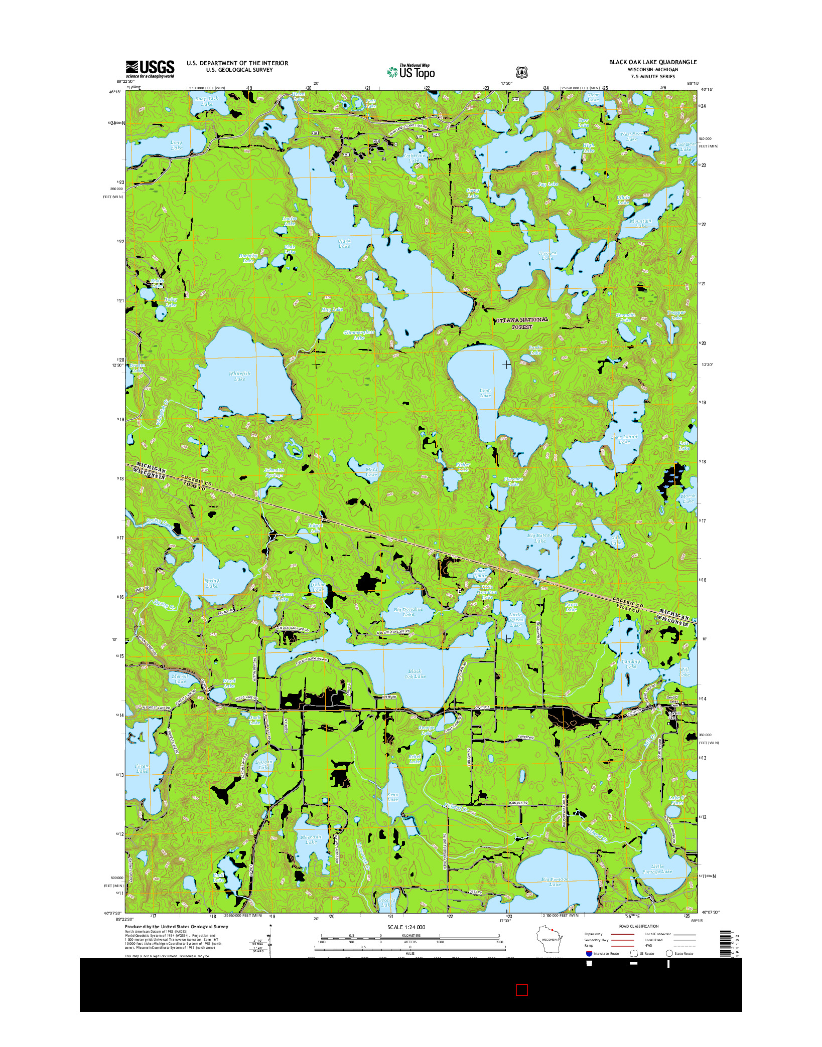 USGS US TOPO 7.5-MINUTE MAP FOR BLACK OAK LAKE, WI-MI 2015