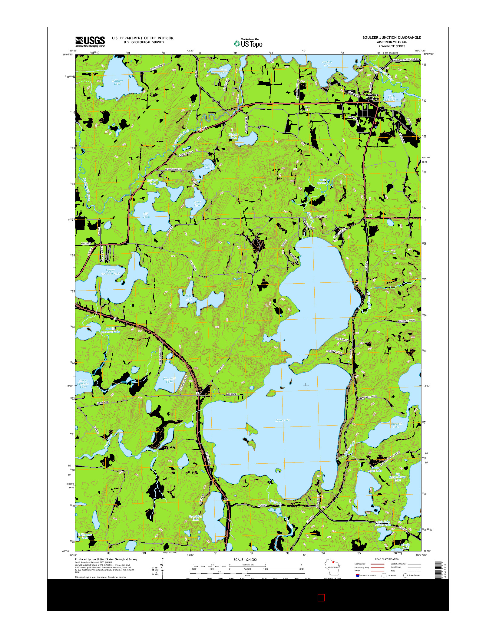 USGS US TOPO 7.5-MINUTE MAP FOR BOULDER JUNCTION, WI 2015