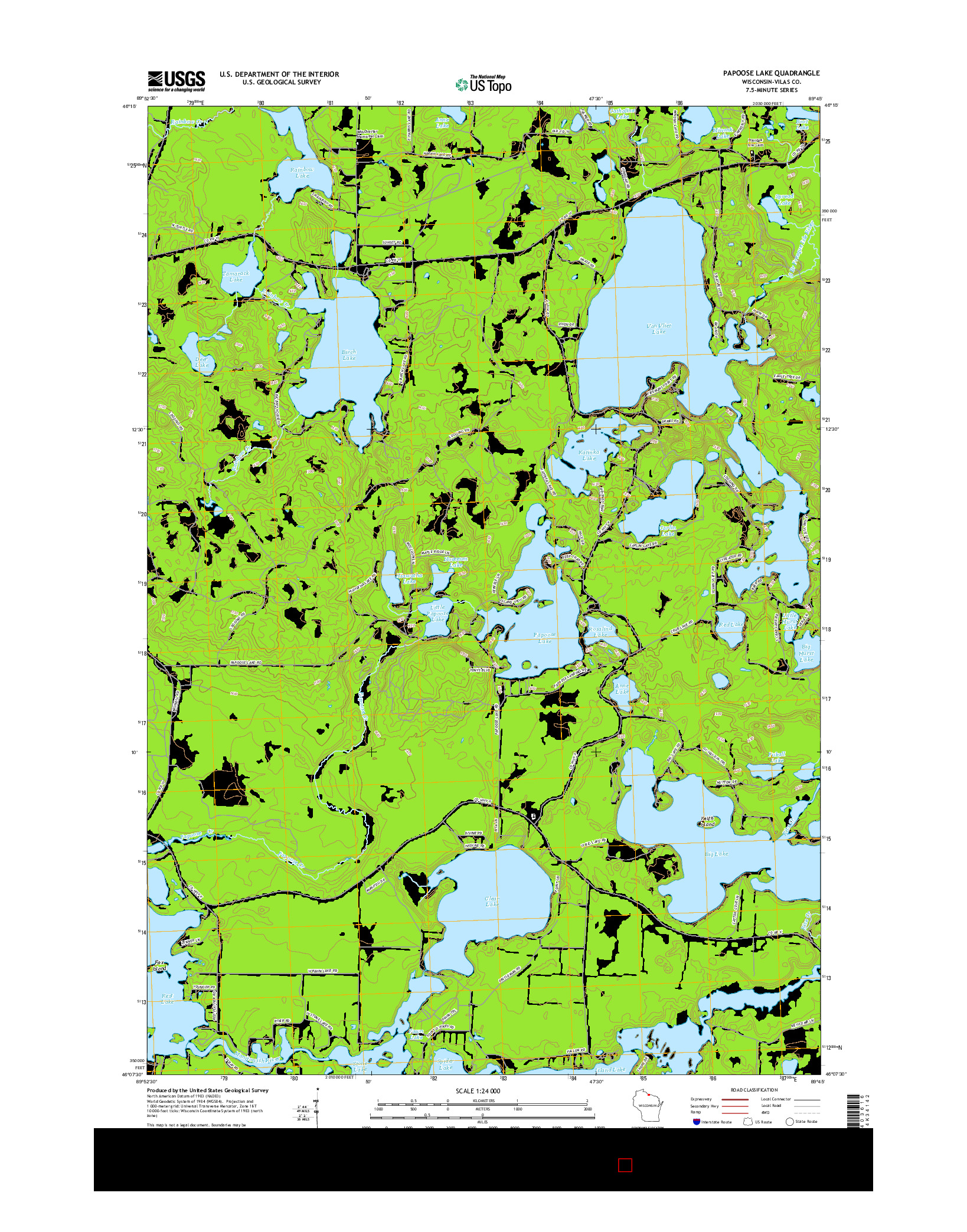 USGS US TOPO 7.5-MINUTE MAP FOR PAPOOSE LAKE, WI 2015