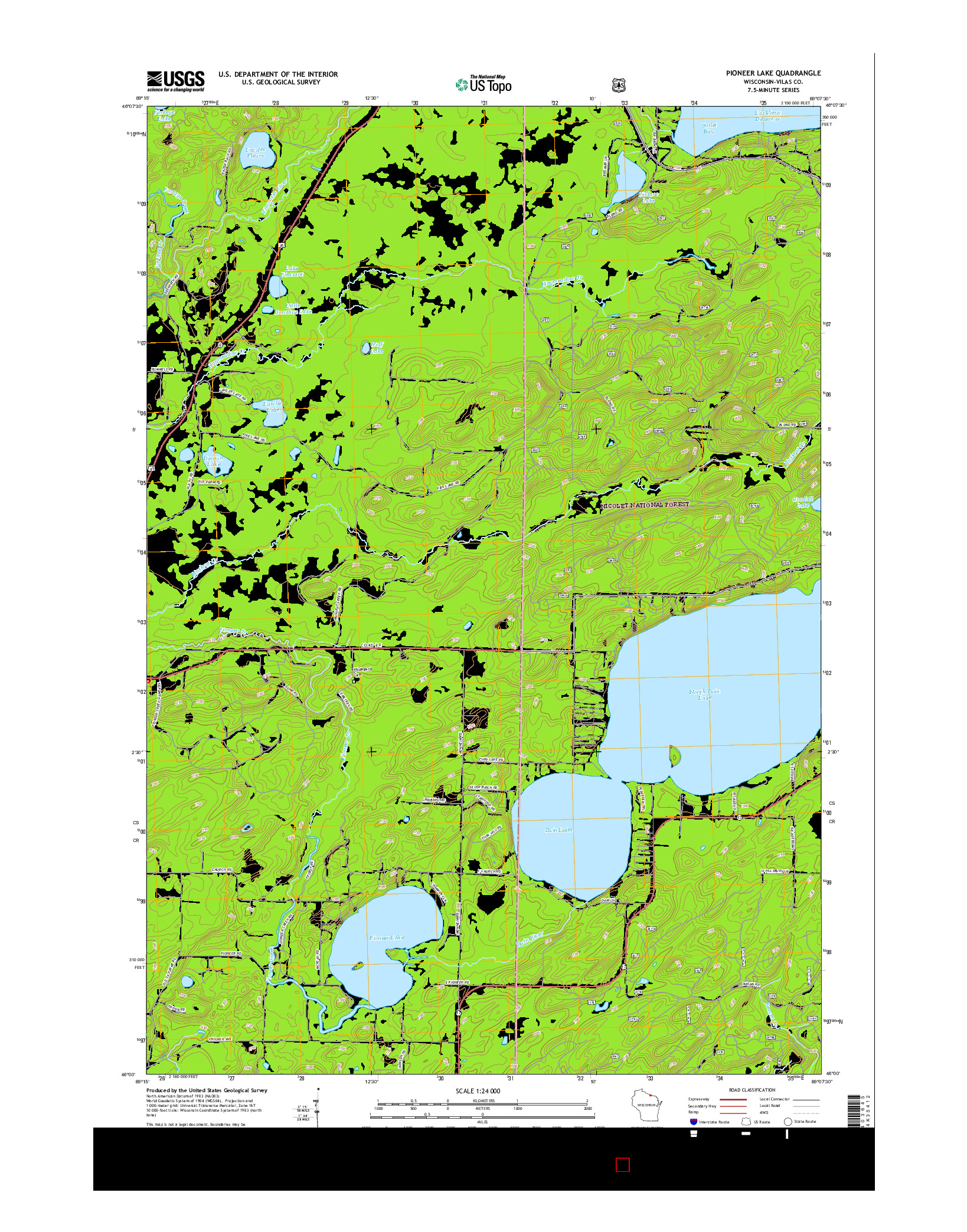 USGS US TOPO 7.5-MINUTE MAP FOR PIONEER LAKE, WI 2015