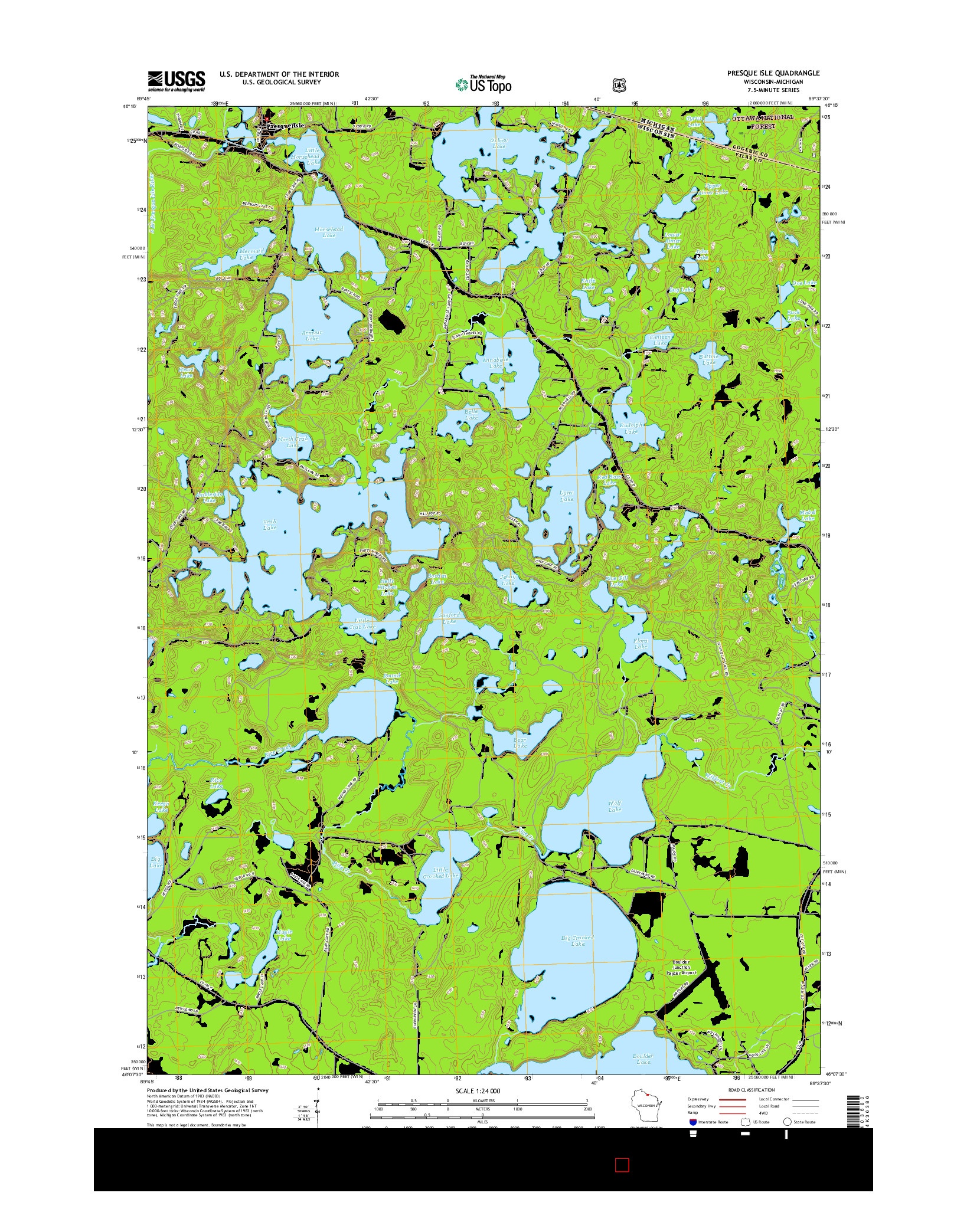 USGS US TOPO 7.5-MINUTE MAP FOR PRESQUE ISLE, WI-MI 2015