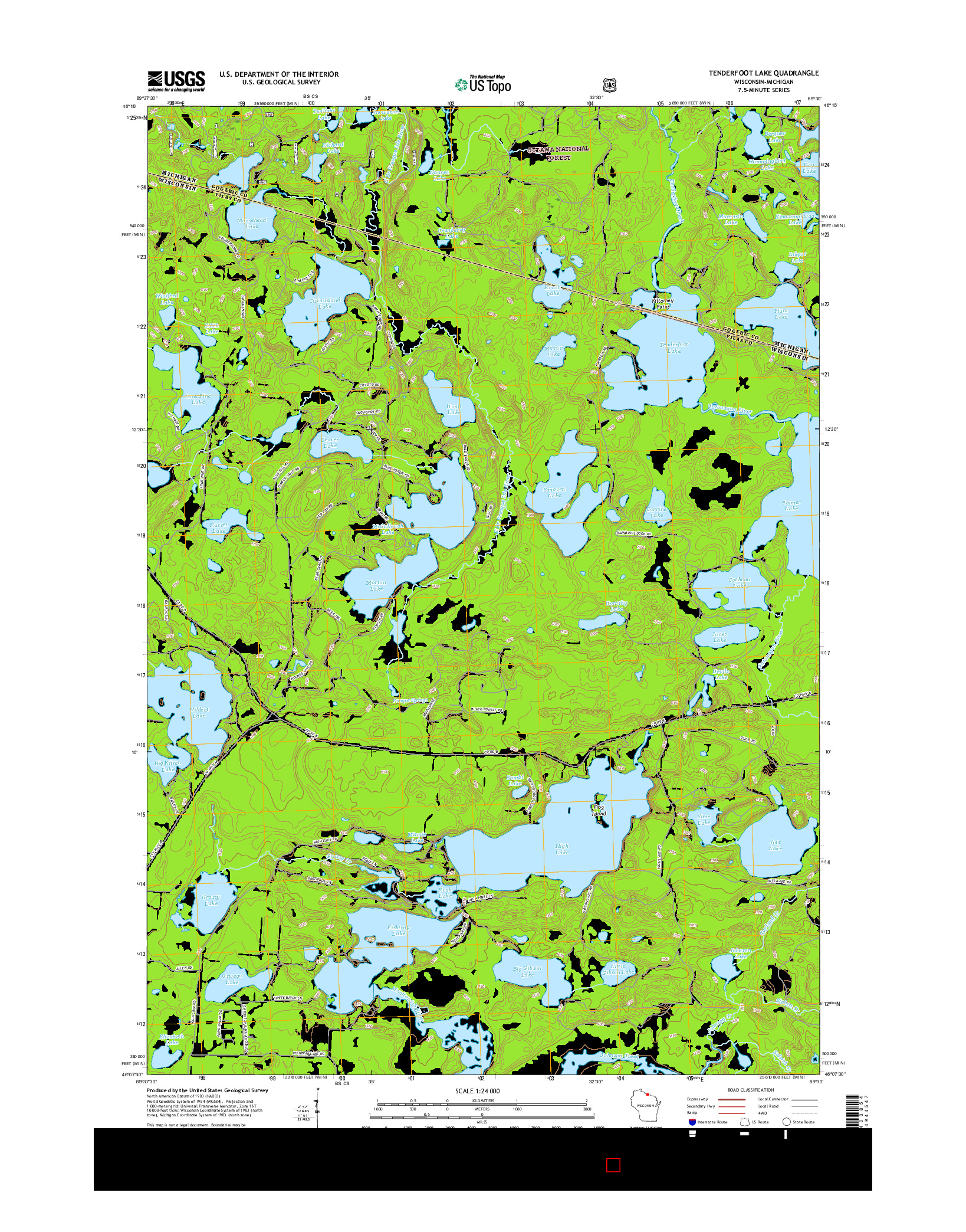 USGS US TOPO 7.5-MINUTE MAP FOR TENDERFOOT LAKE, WI-MI 2015