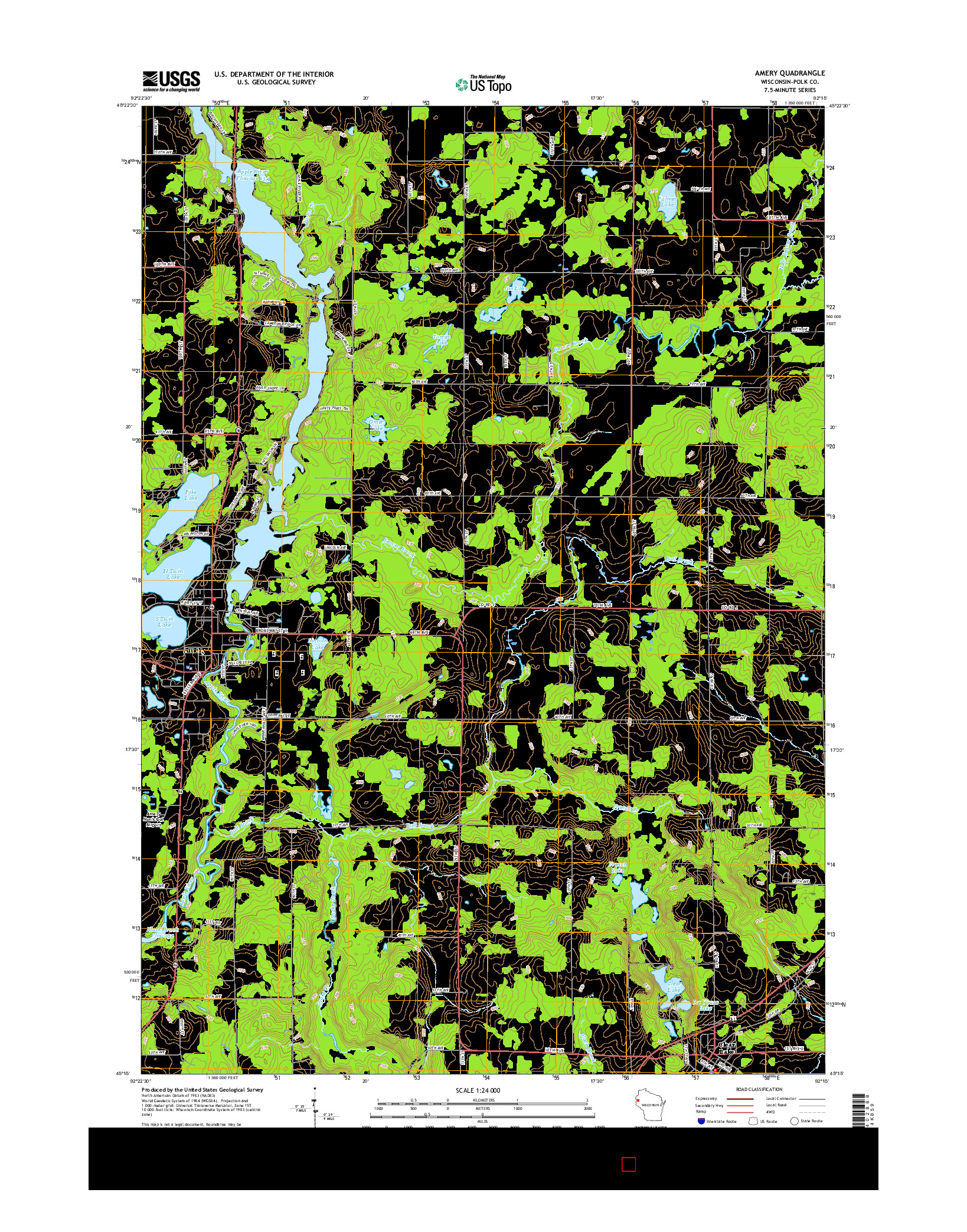 USGS US TOPO 7.5-MINUTE MAP FOR AMERY, WI 2015