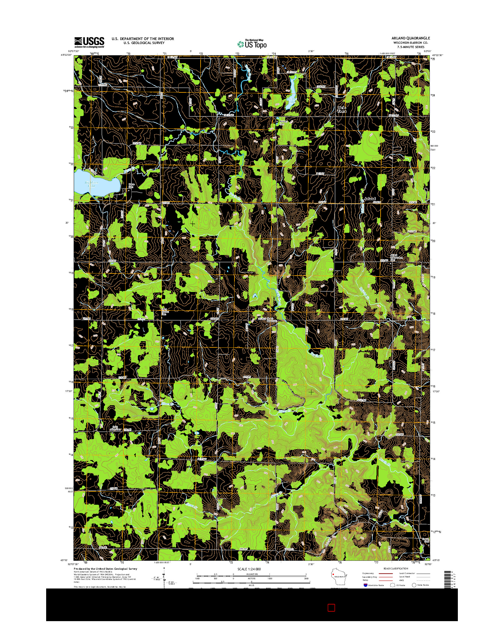 USGS US TOPO 7.5-MINUTE MAP FOR ARLAND, WI 2015