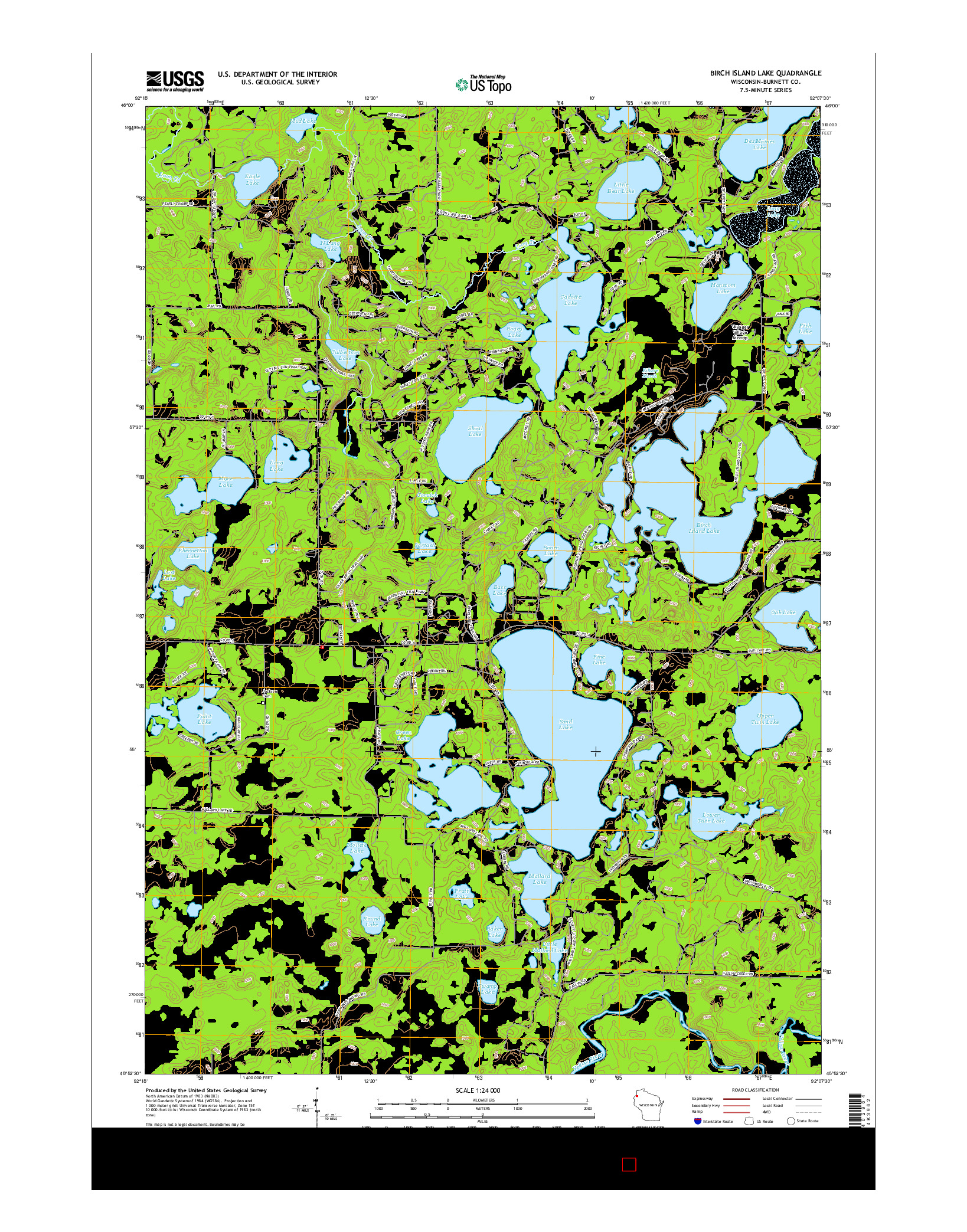 USGS US TOPO 7.5-MINUTE MAP FOR BIRCH ISLAND LAKE, WI 2015