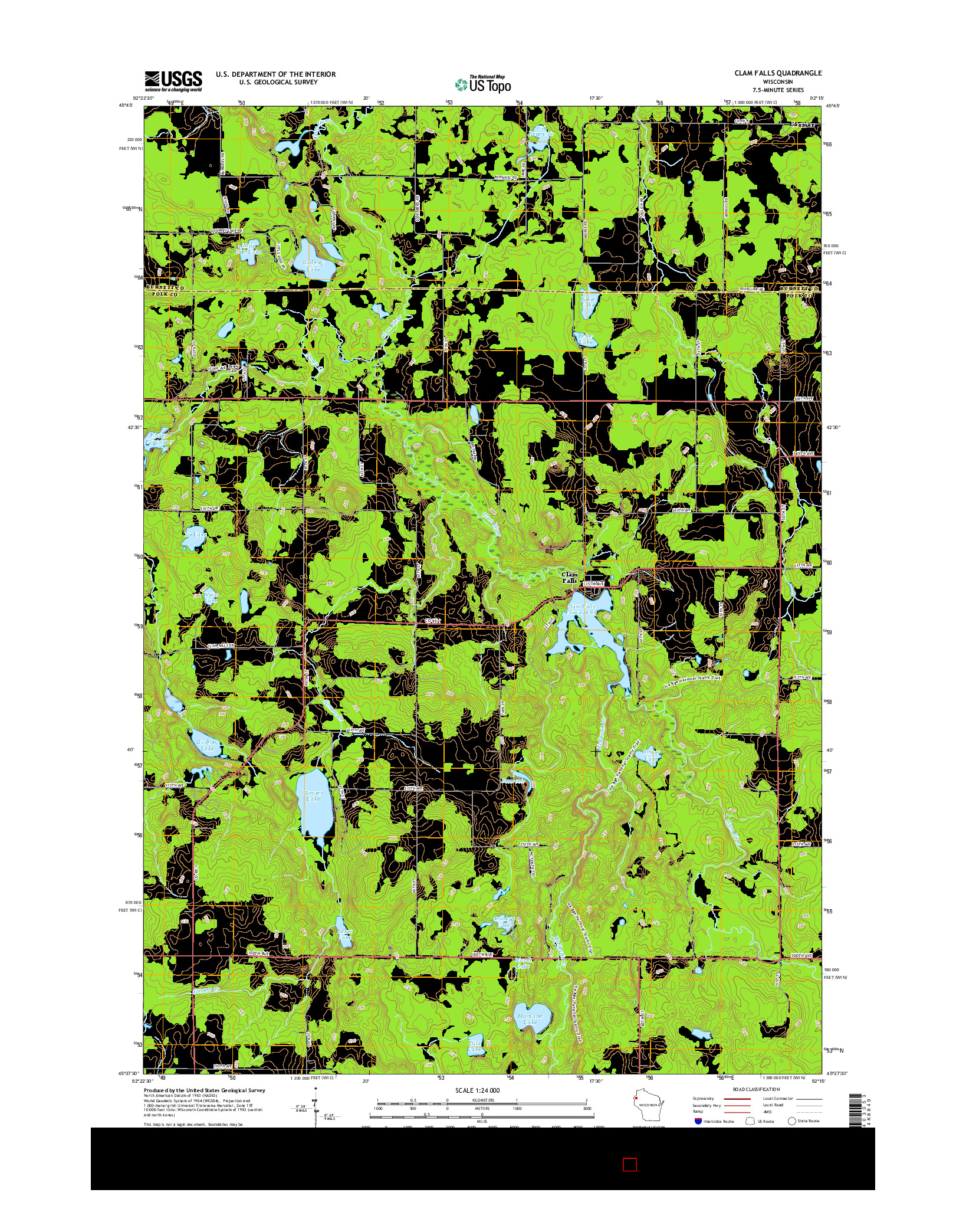 USGS US TOPO 7.5-MINUTE MAP FOR CLAM FALLS, WI 2015