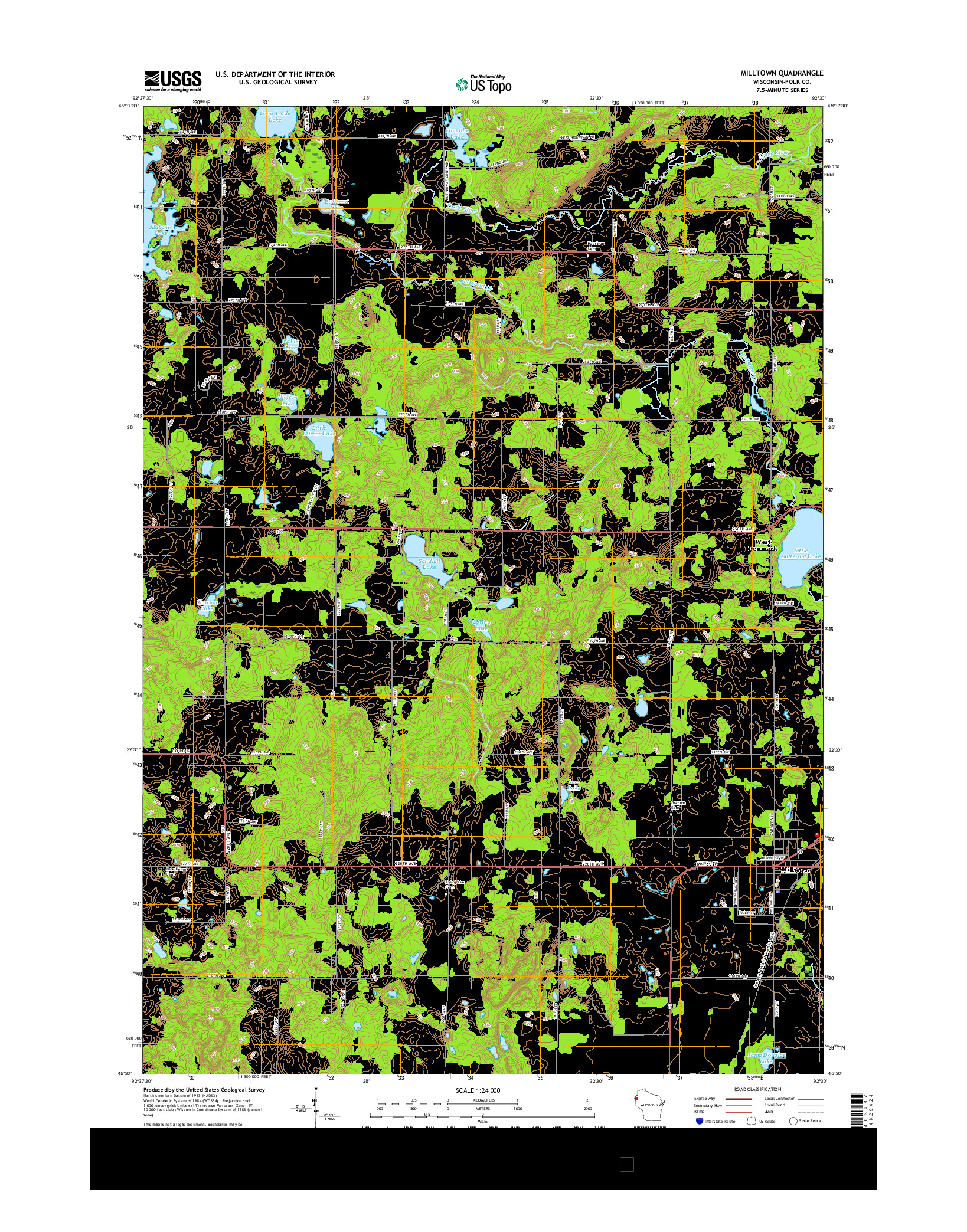 USGS US TOPO 7.5-MINUTE MAP FOR MILLTOWN, WI 2015