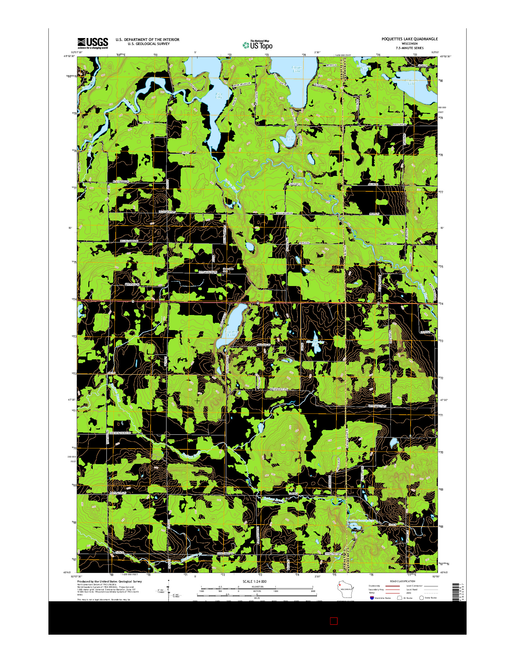 USGS US TOPO 7.5-MINUTE MAP FOR POQUETTES LAKE, WI 2015