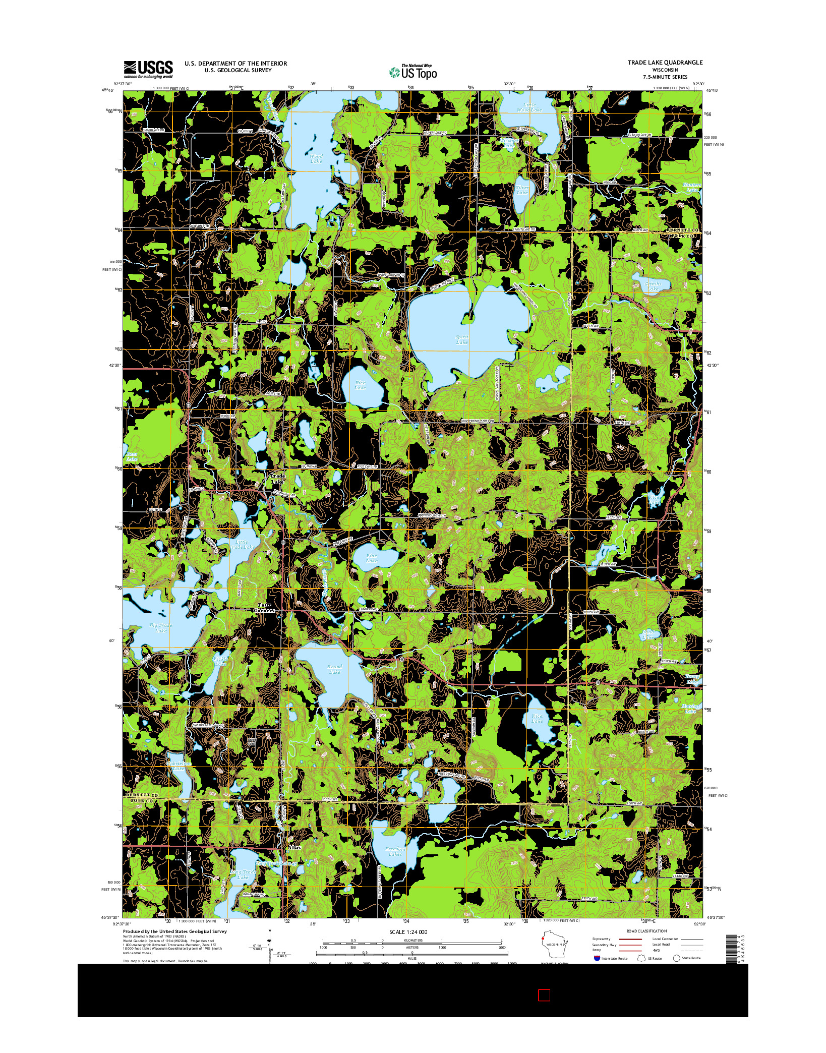 USGS US TOPO 7.5-MINUTE MAP FOR TRADE LAKE, WI 2015