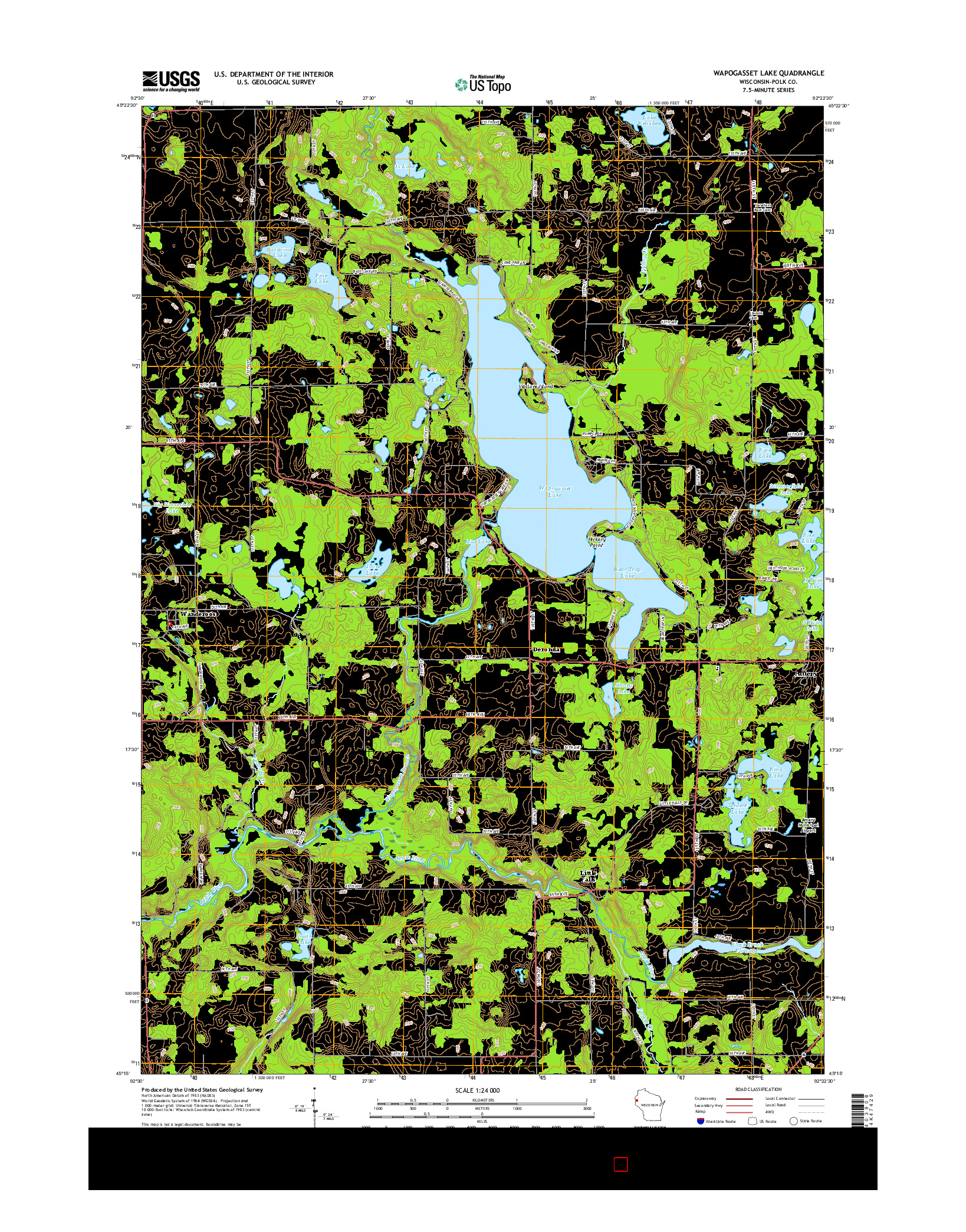 USGS US TOPO 7.5-MINUTE MAP FOR WAPOGASSET LAKE, WI 2015
