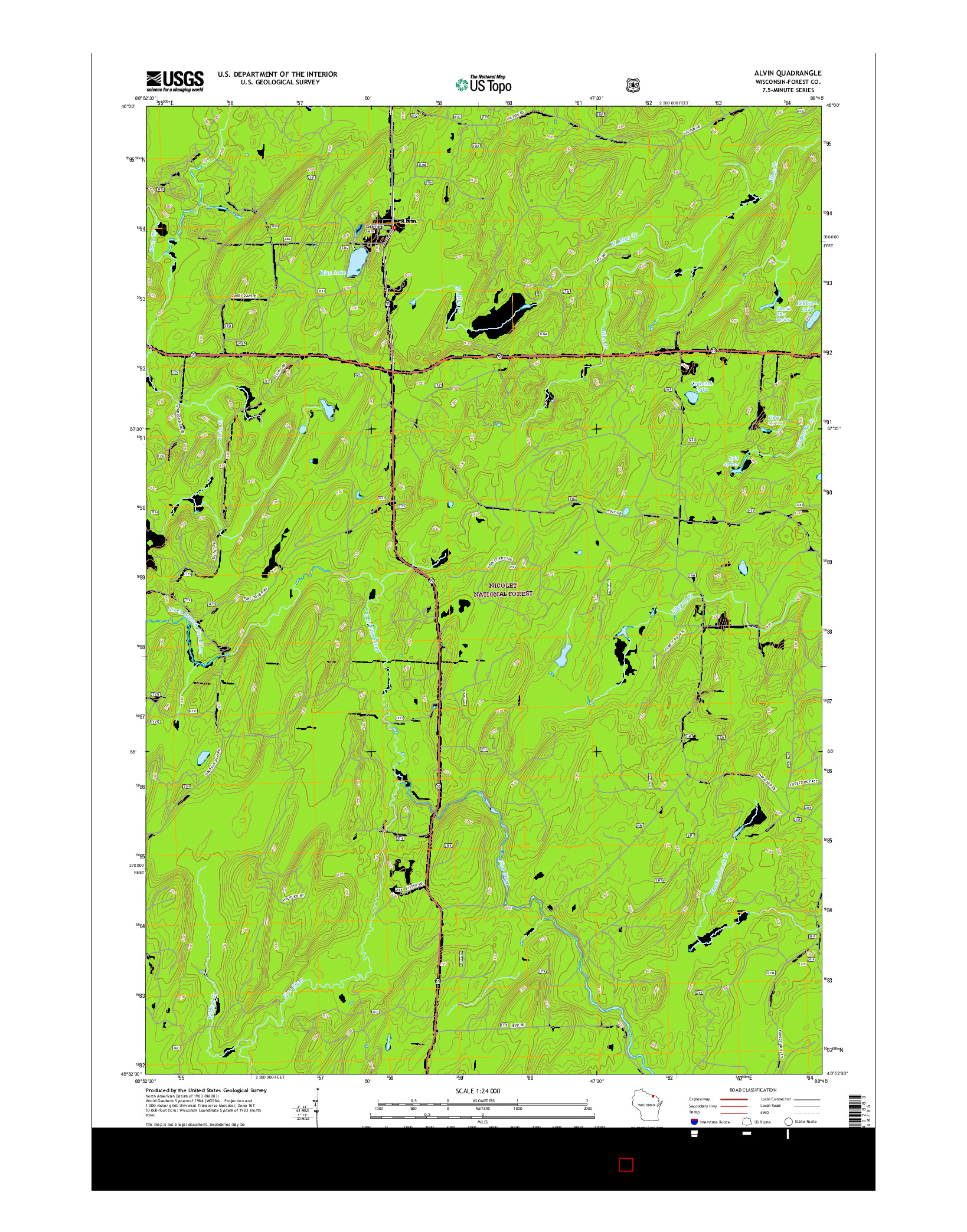 USGS US TOPO 7.5-MINUTE MAP FOR ALVIN, WI 2015