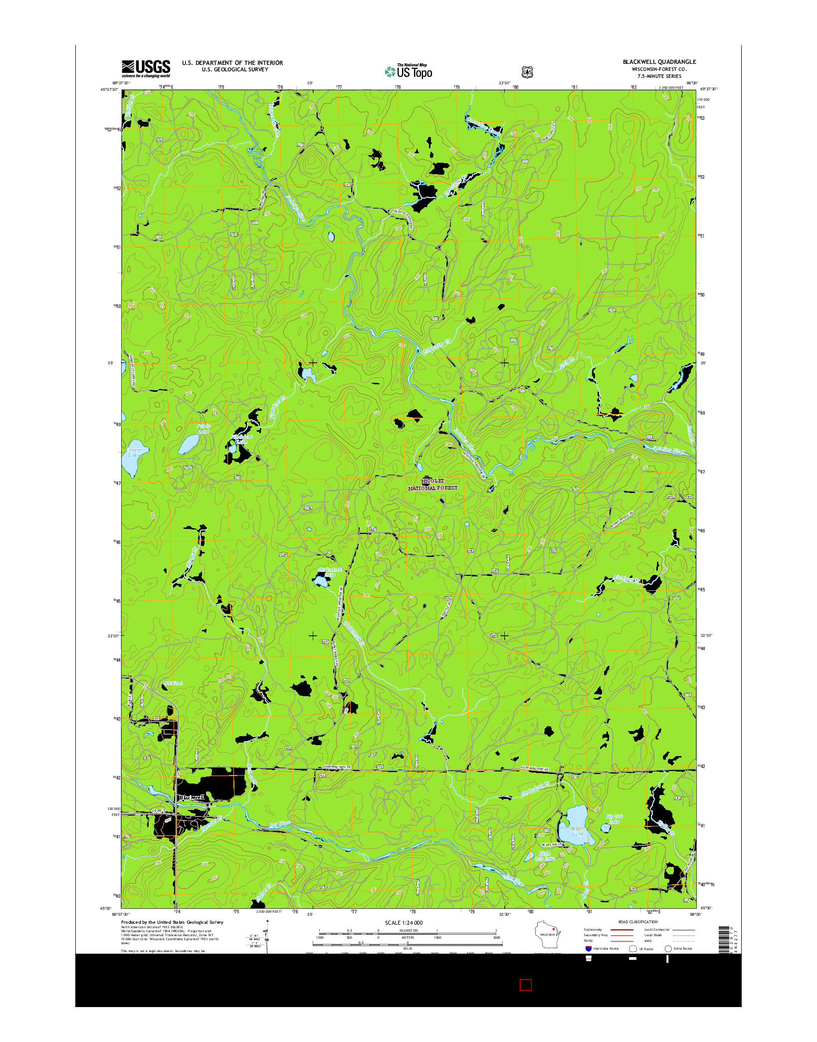 USGS US TOPO 7.5-MINUTE MAP FOR BLACKWELL, WI 2015