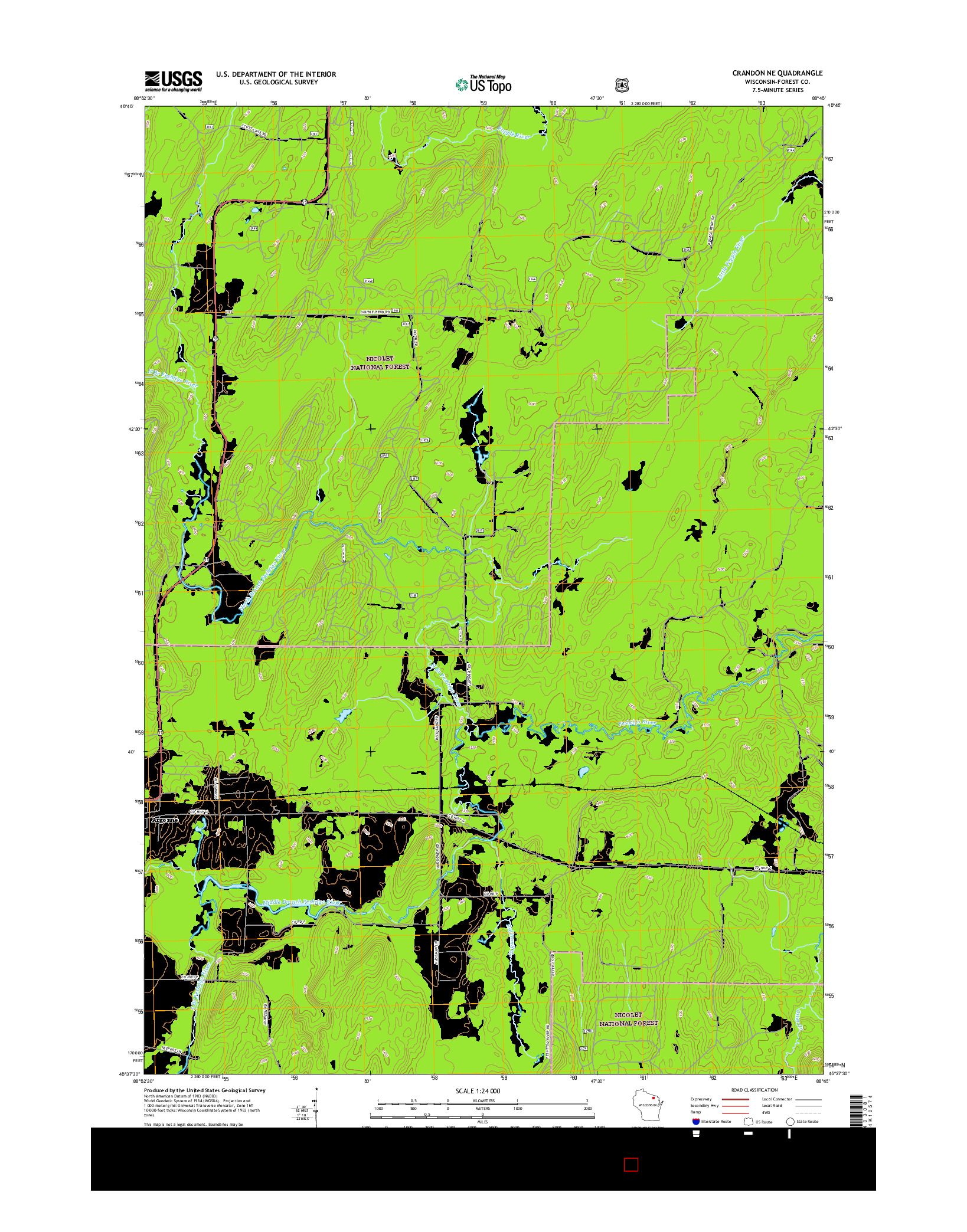 USGS US TOPO 7.5-MINUTE MAP FOR CRANDON NE, WI 2015