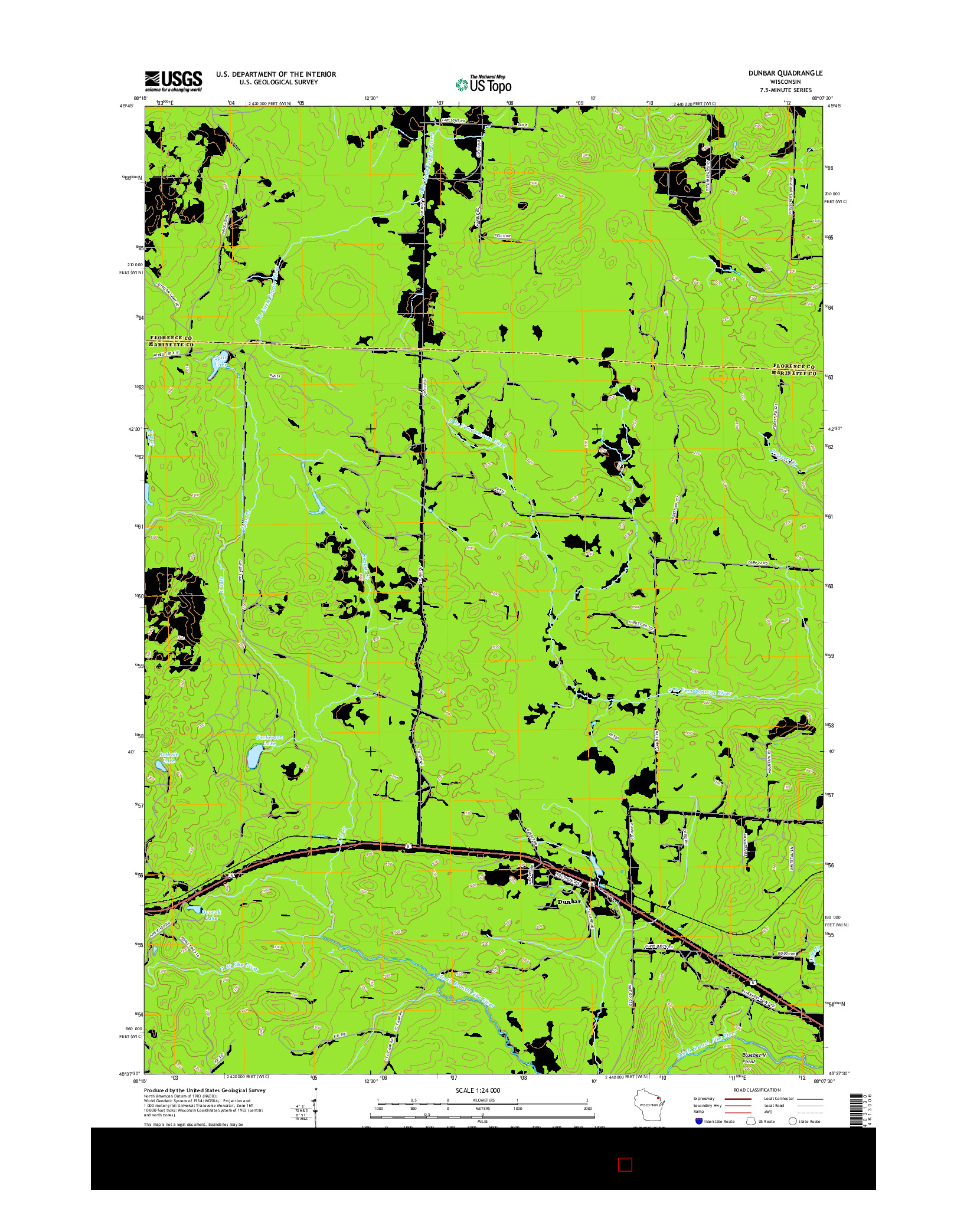 USGS US TOPO 7.5-MINUTE MAP FOR DUNBAR, WI 2015