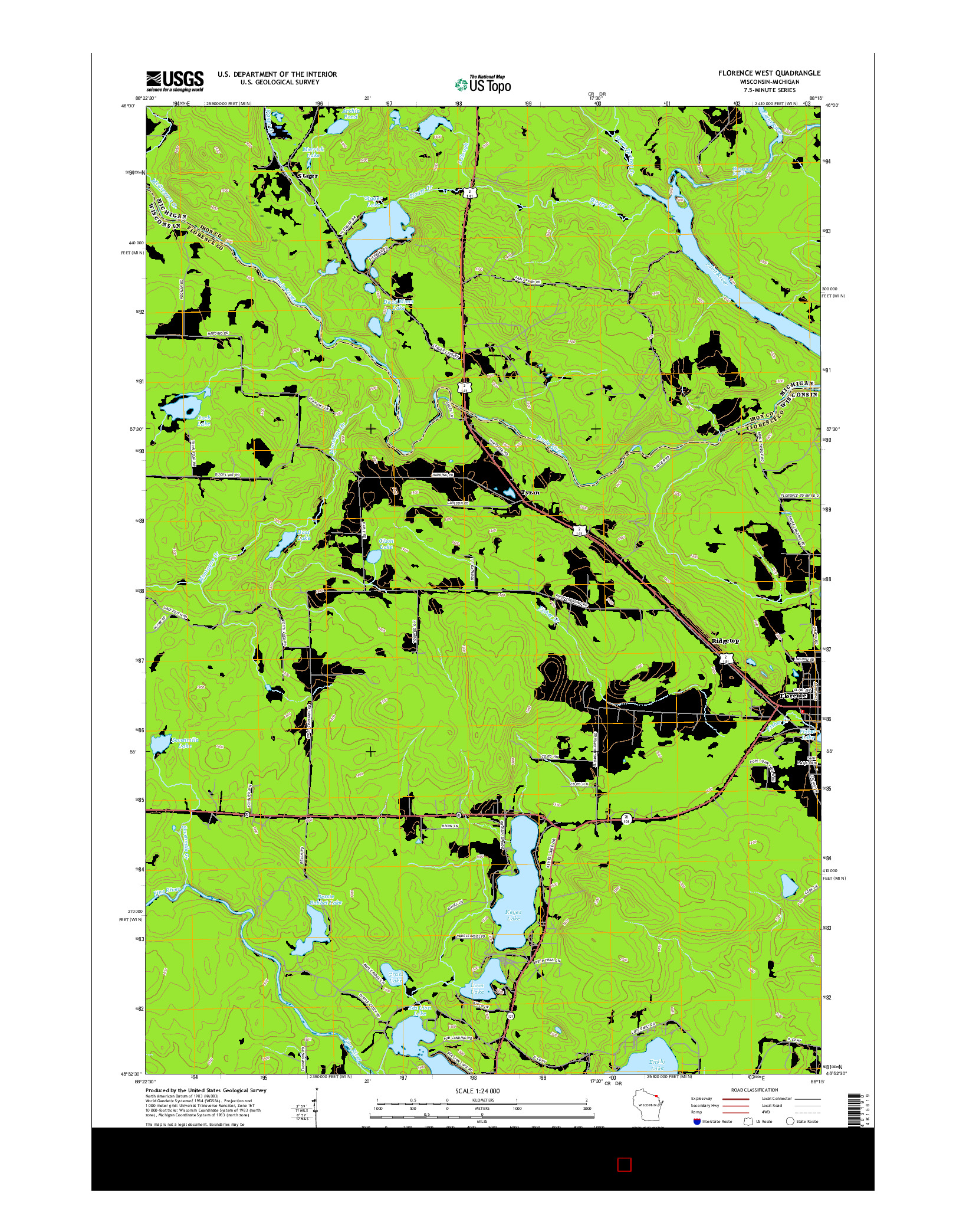 USGS US TOPO 7.5-MINUTE MAP FOR FLORENCE WEST, WI-MI 2015