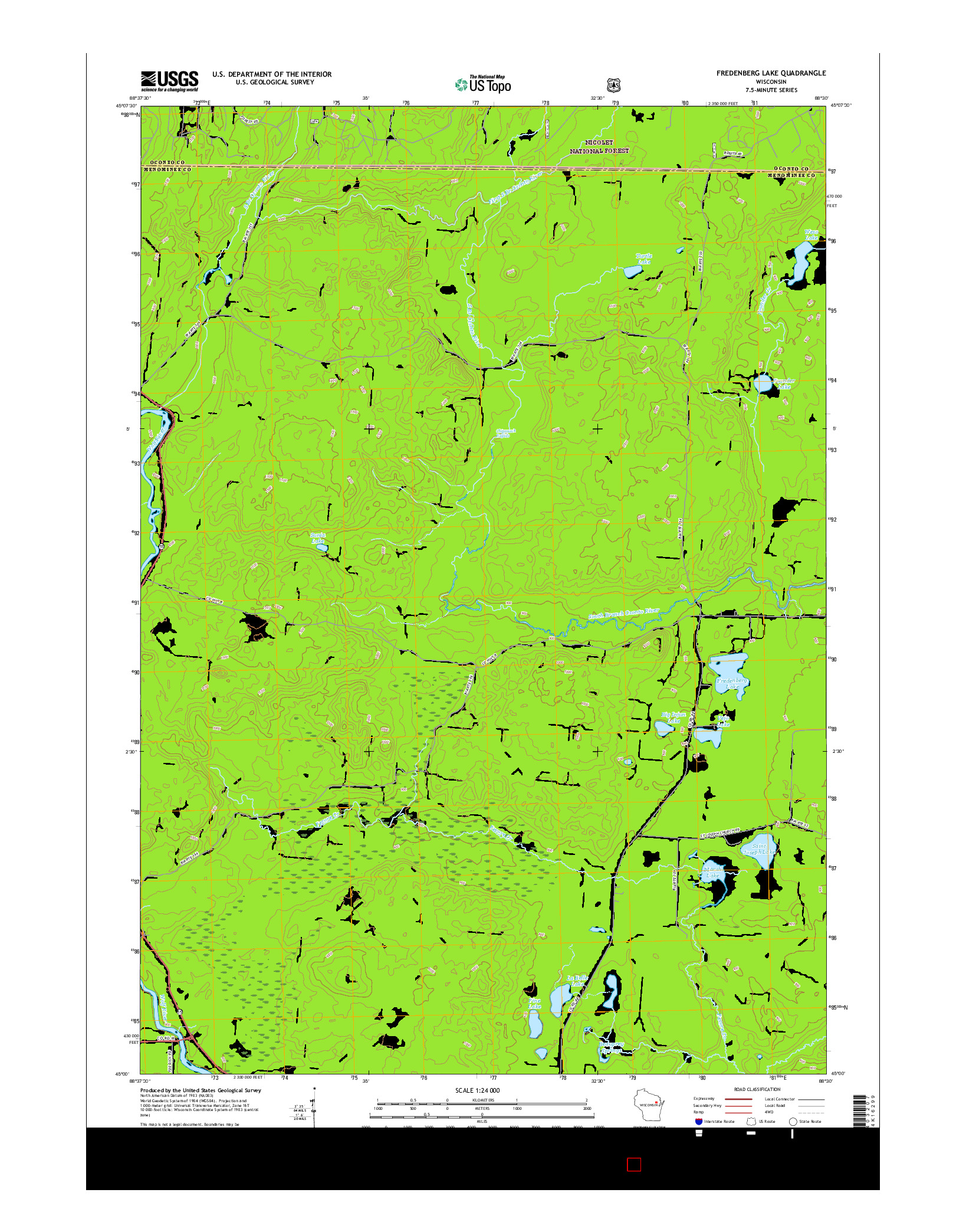 USGS US TOPO 7.5-MINUTE MAP FOR FREDENBERG LAKE, WI 2015