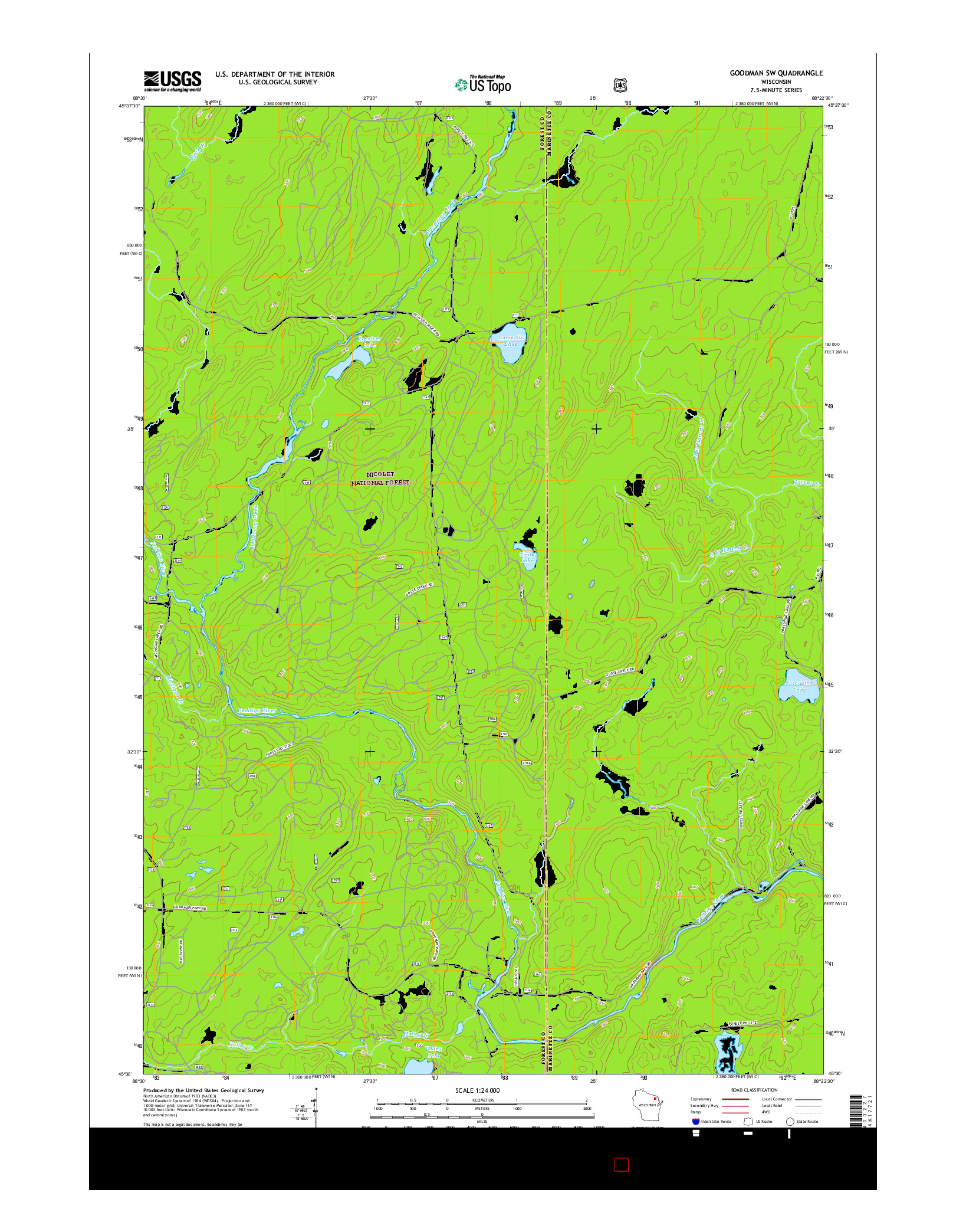 USGS US TOPO 7.5-MINUTE MAP FOR GOODMAN SW, WI 2015