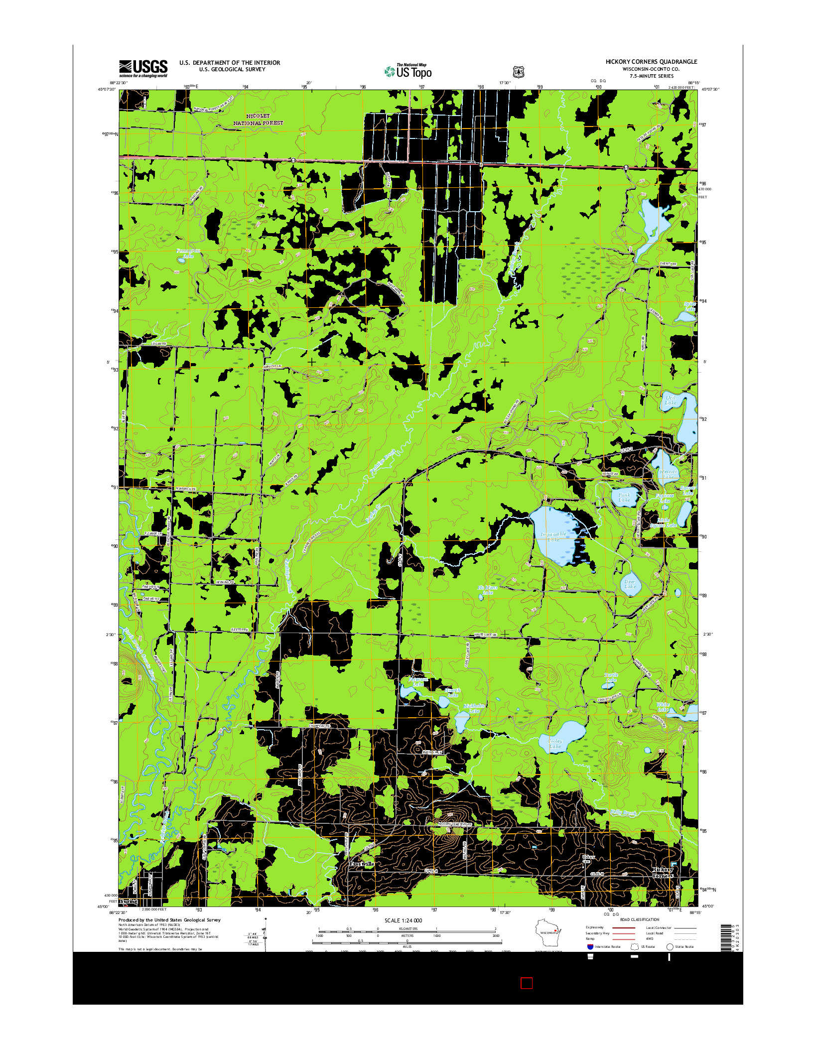 USGS US TOPO 7.5-MINUTE MAP FOR HICKORY CORNERS, WI 2015
