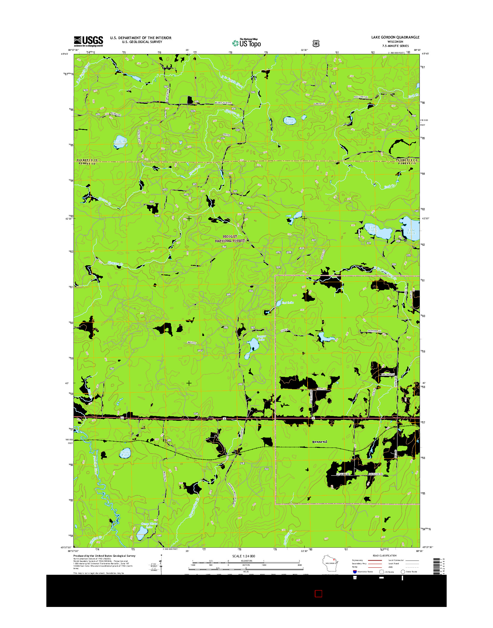 USGS US TOPO 7.5-MINUTE MAP FOR LAKE GORDON, WI 2015