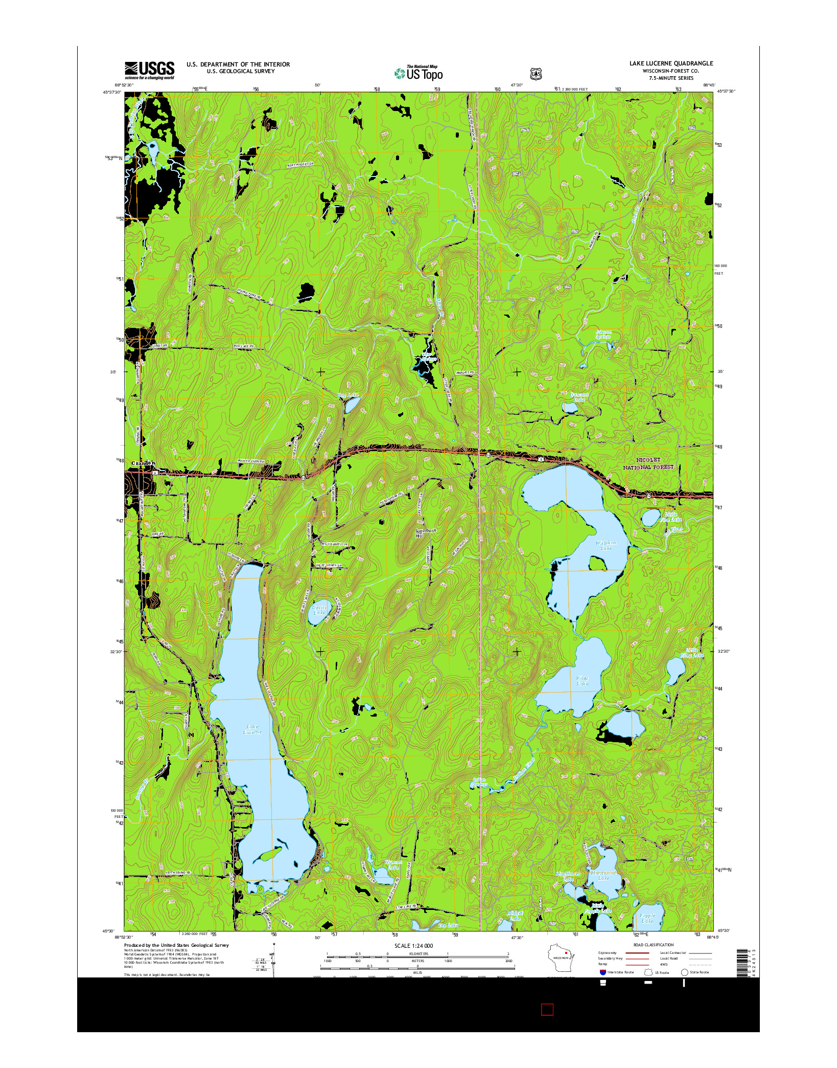 USGS US TOPO 7.5-MINUTE MAP FOR LAKE LUCERNE, WI 2015