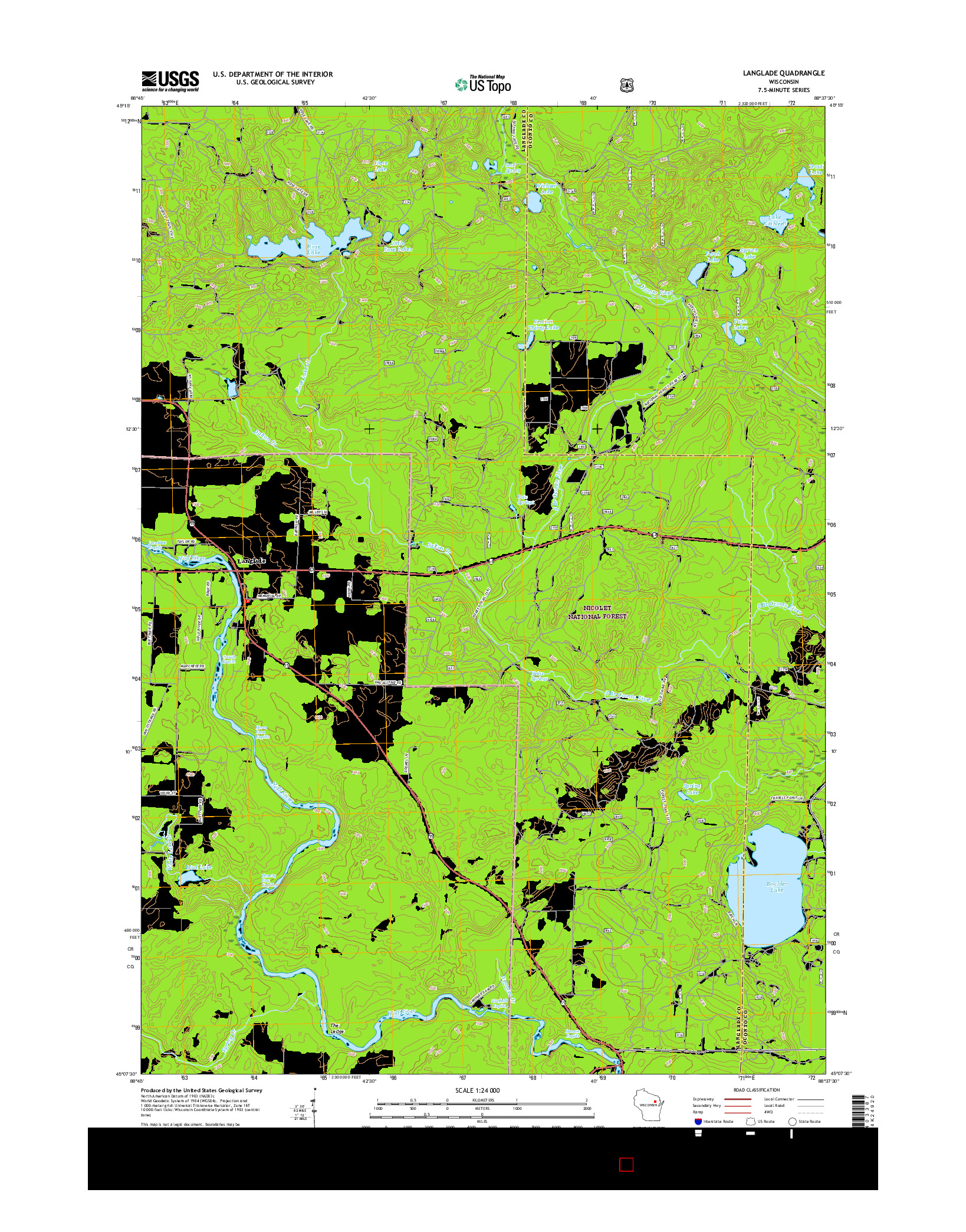 USGS US TOPO 7.5-MINUTE MAP FOR LANGLADE, WI 2015